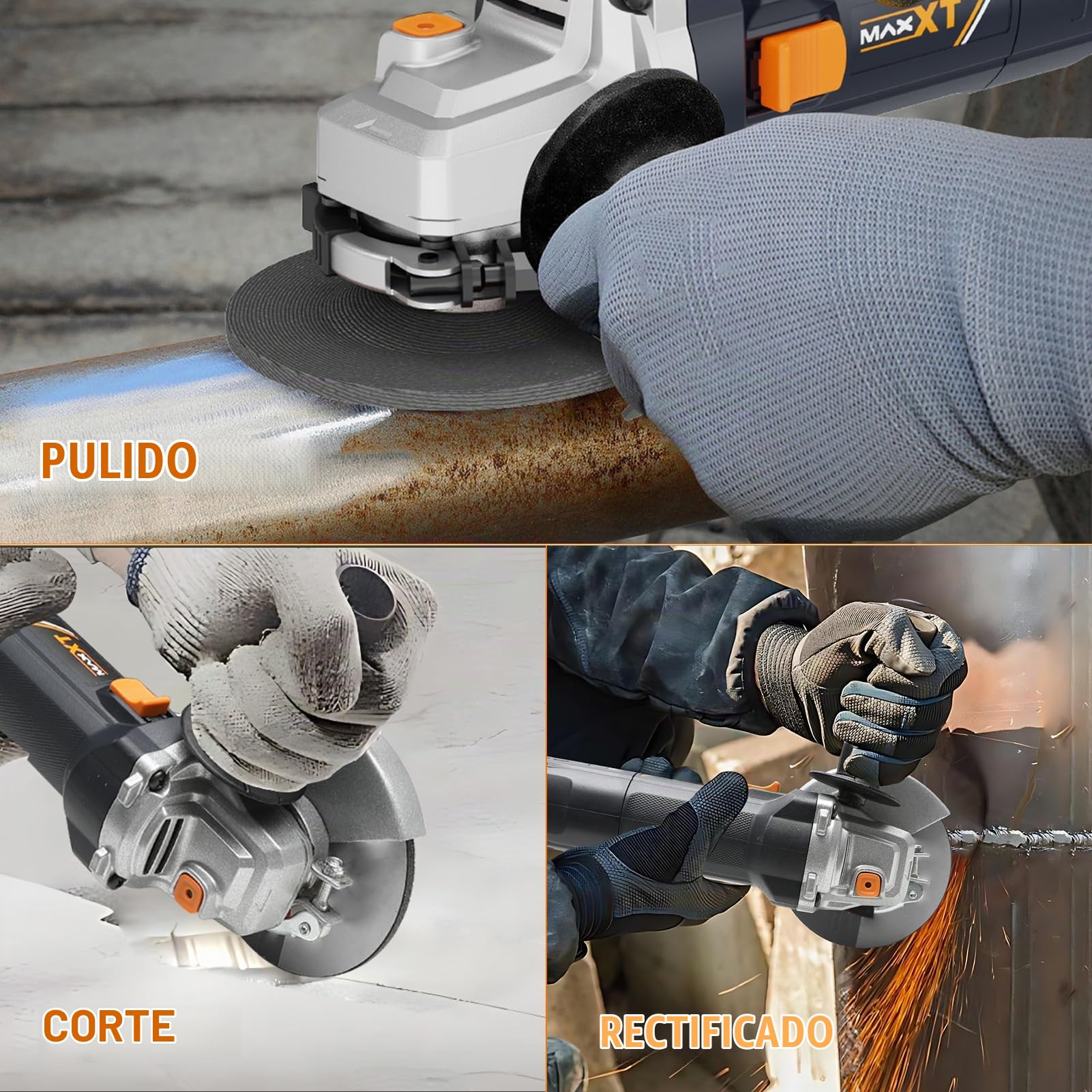 MAXXT Amoladora angular 125 mm | 1700W con Arranque suave & Protección contra sobrecargas – 12.000 rpm para corte, desbaste y pulido de precisión