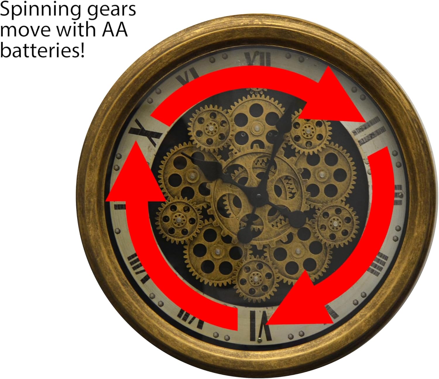 Vintage Steampunk Black and Gold Metal Skeleton Wall Clock with Moving Gears