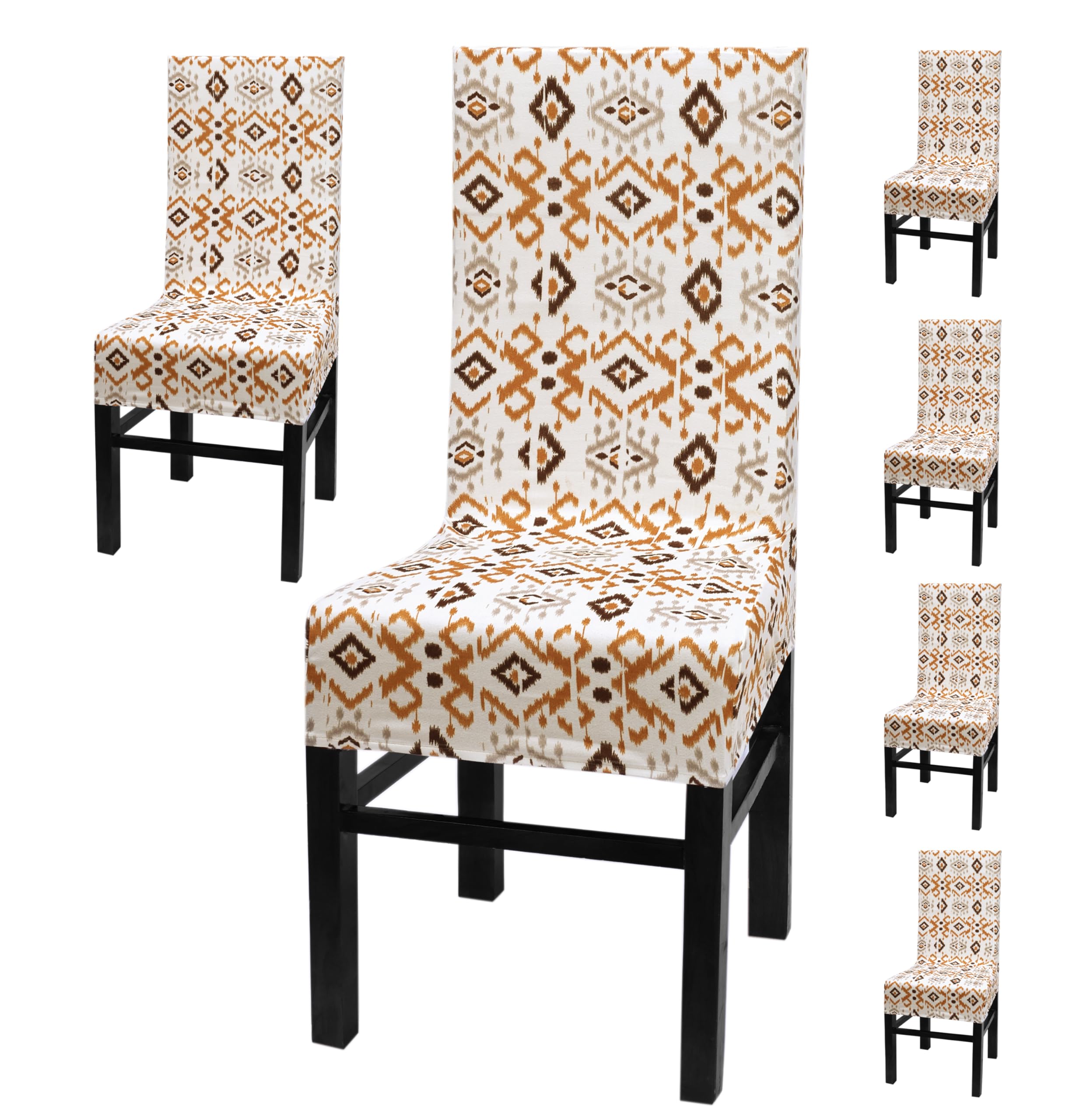 Yellow Weaves Elastic Stretchable Dining Chair Cover, Removable Washable Elastic Floral Printed Dining Chair Covers (Set of 6, Ikat Multi 1)-image-21