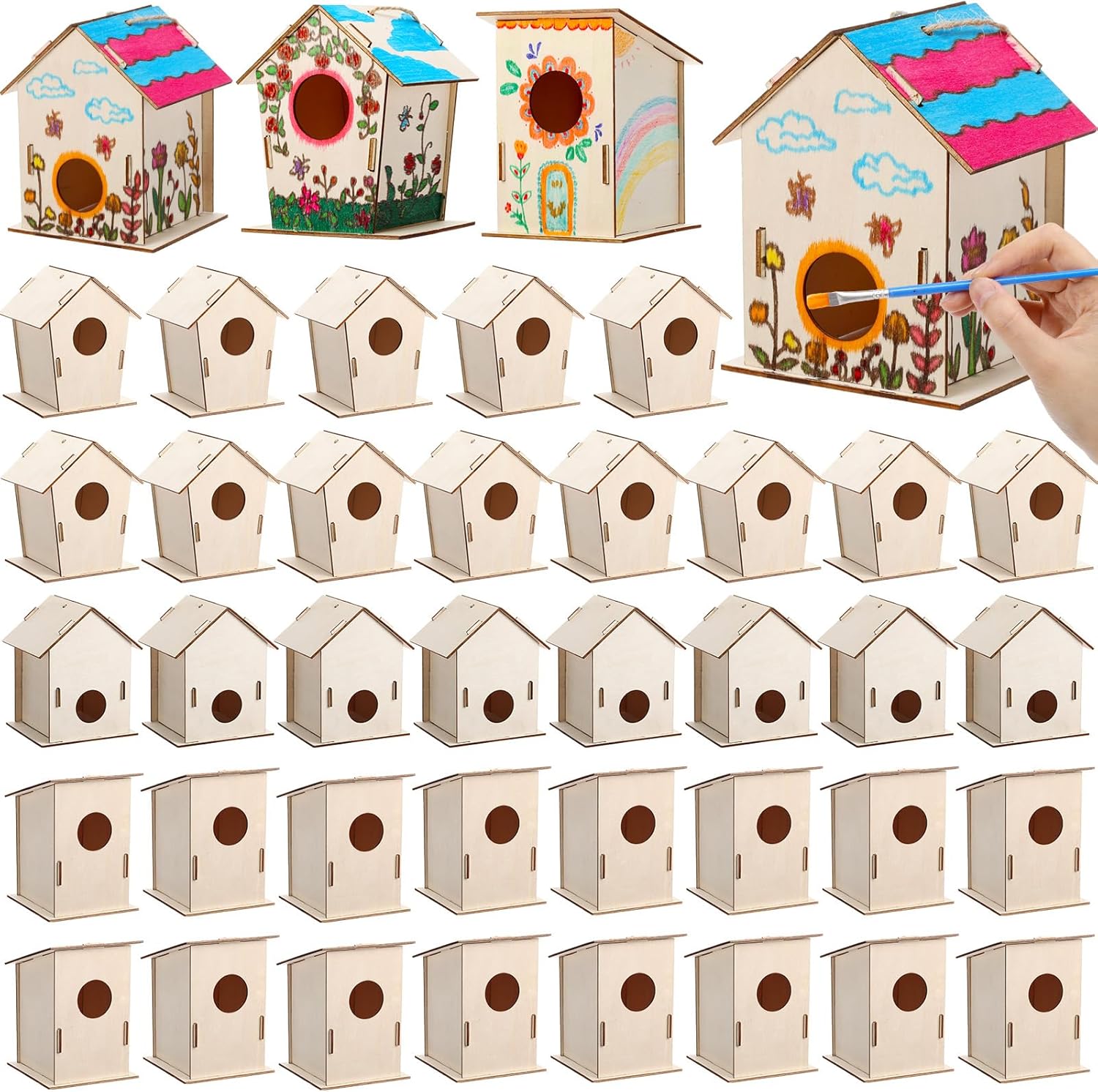 Amazon.com: DoubleFill 24 Pcs Bulk Wooden Bird Houses Kits for Kids DIY