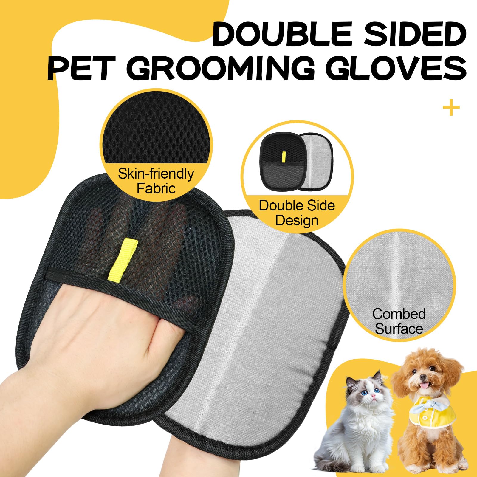3 Pcs Pet Grooming Gloves, Static Removal Gloves Pet Hair, Reusable Double Sided Dog Washing Gloves - Image 3