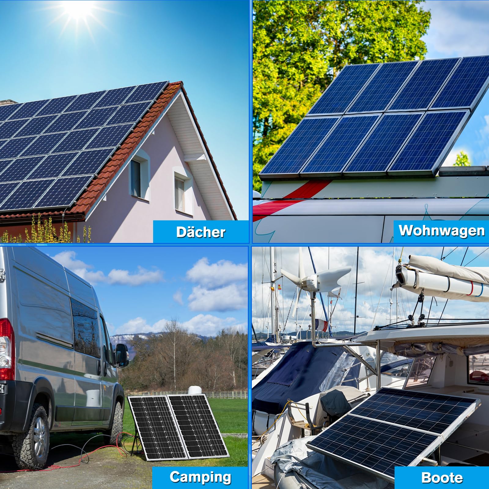 4 x 118 cm soporte panel solar, Ajustable De 0° a 90°, 46.5 Pulgadas Módulo Solar, Juego de Fijación Para Techo Plano, Para Panel Solar de 100W-400W, Barco, Caravana, Techo, Sistema off-Grid