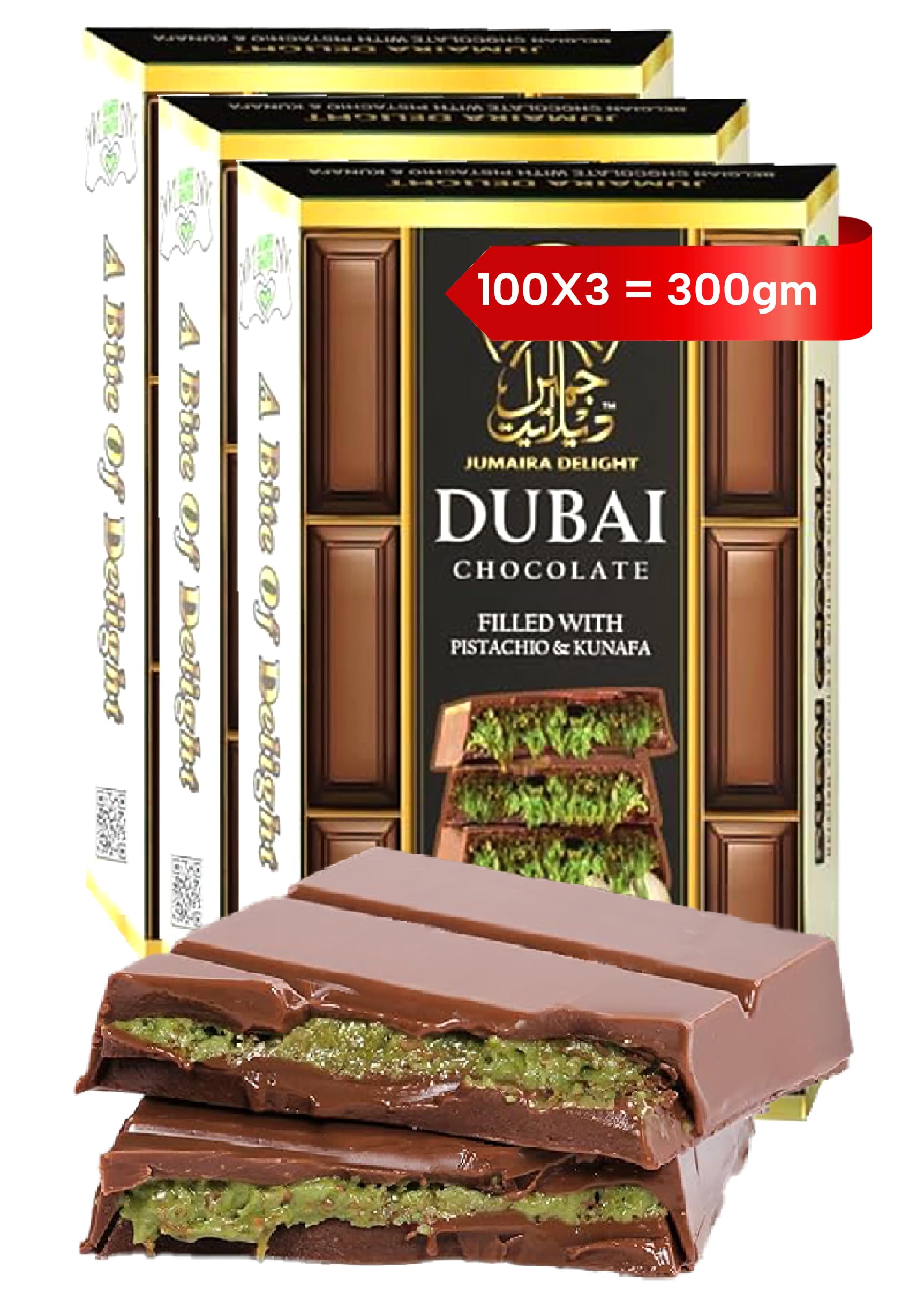 Dubai Chocolate Bar & Cubes – Kunafa & Pistachio Cream Filling – Luxurious Fix Viral Milk Choclate With Kadayif & Kataifi – Perfect for Kids, Family & Friend (Pack of 3, Bars)