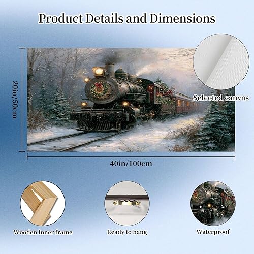 Miniatura 5 de 20"x 40" Canvas Wall Art Vintage Christmas Winter Snowy Forest Scene Train Framed Pictures Painting Prints Large Wall Art for Living Room Bedroom