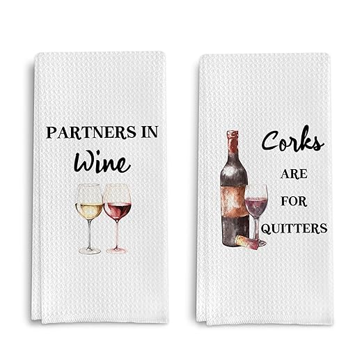 Funny Wine Kitchen Towel Set, Decor Gifts for Women & Wine Lovers, Funny Tea Towels, 2 x 16x24 Inch