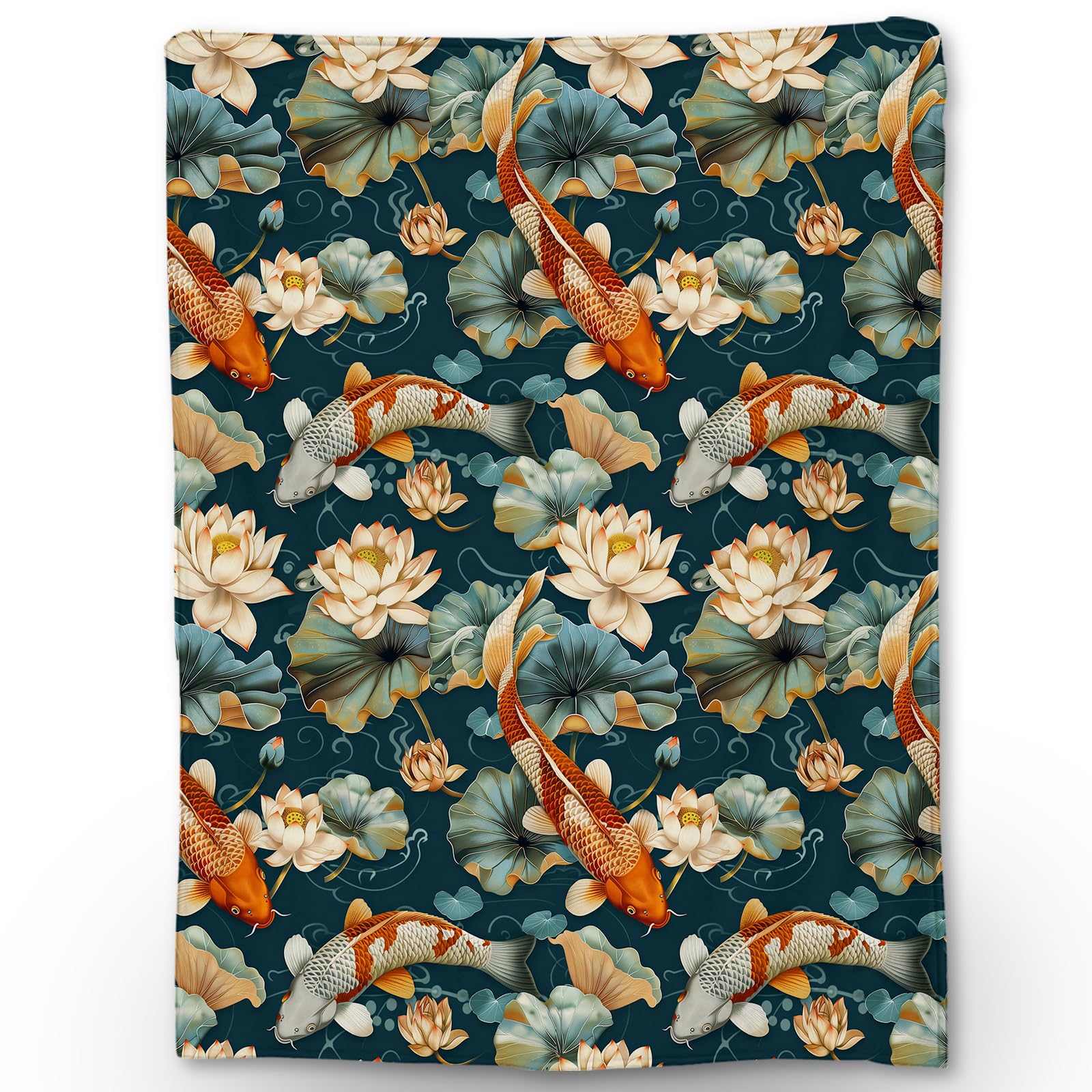 Ti Caldi Koi Fish Blanket, Soft Flannel Lotus Throw Blanket for Couch, Bed, Travel, Living Room & Home Decor, Cozy Lightweight Warm Fluffy Fuzzy
