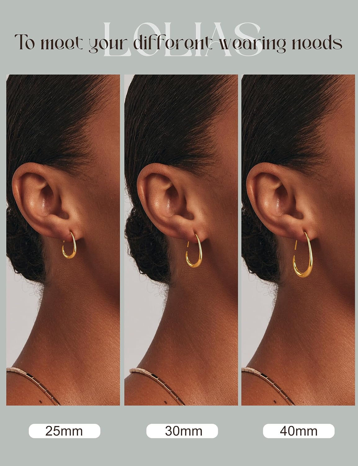 LOLIAS 3 Pairs Gold Teardrop Hoop Earrings for Women - Hypoallergenic 316L Stainless Steel Earrings for Sensitive Ears 14K Gold Plated Waterproof Oval Pull Through Earring Set Thin Lightweight Earring