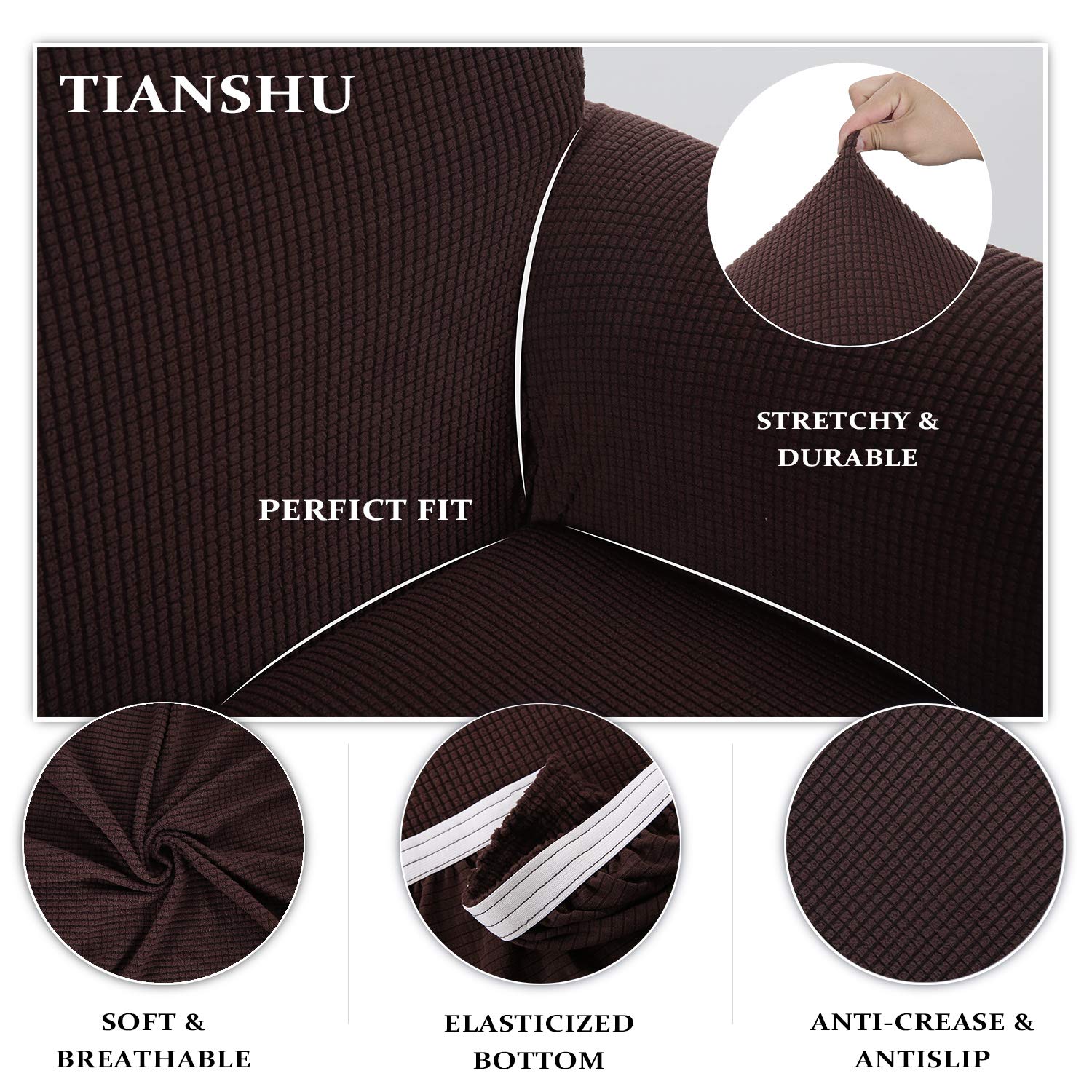 TIANSHU Fodera per Poltrona, Copri Poltrona 3 Posti Elasticizzato Jacquard Antiscivolo Copertura Poltrona Fodere Copridivani Contiene 1 copridivano e 1 coprisedile Divano (3 Posti, Cioccolate)