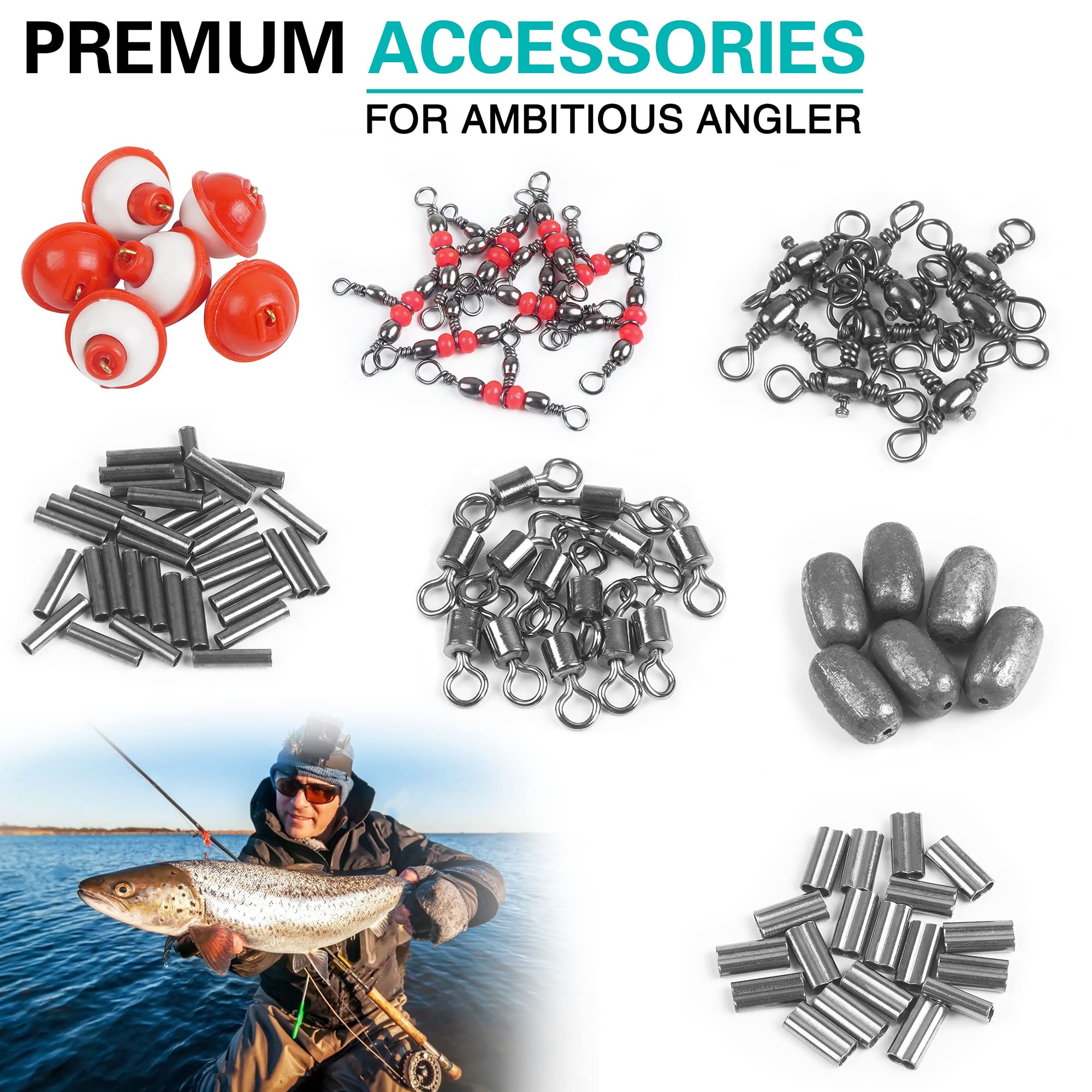 185pcs Fishing Tackle Kit - Bobbers, Hooks, Weights, Swivels For Beginners (Trout, Catfish, Panfish)