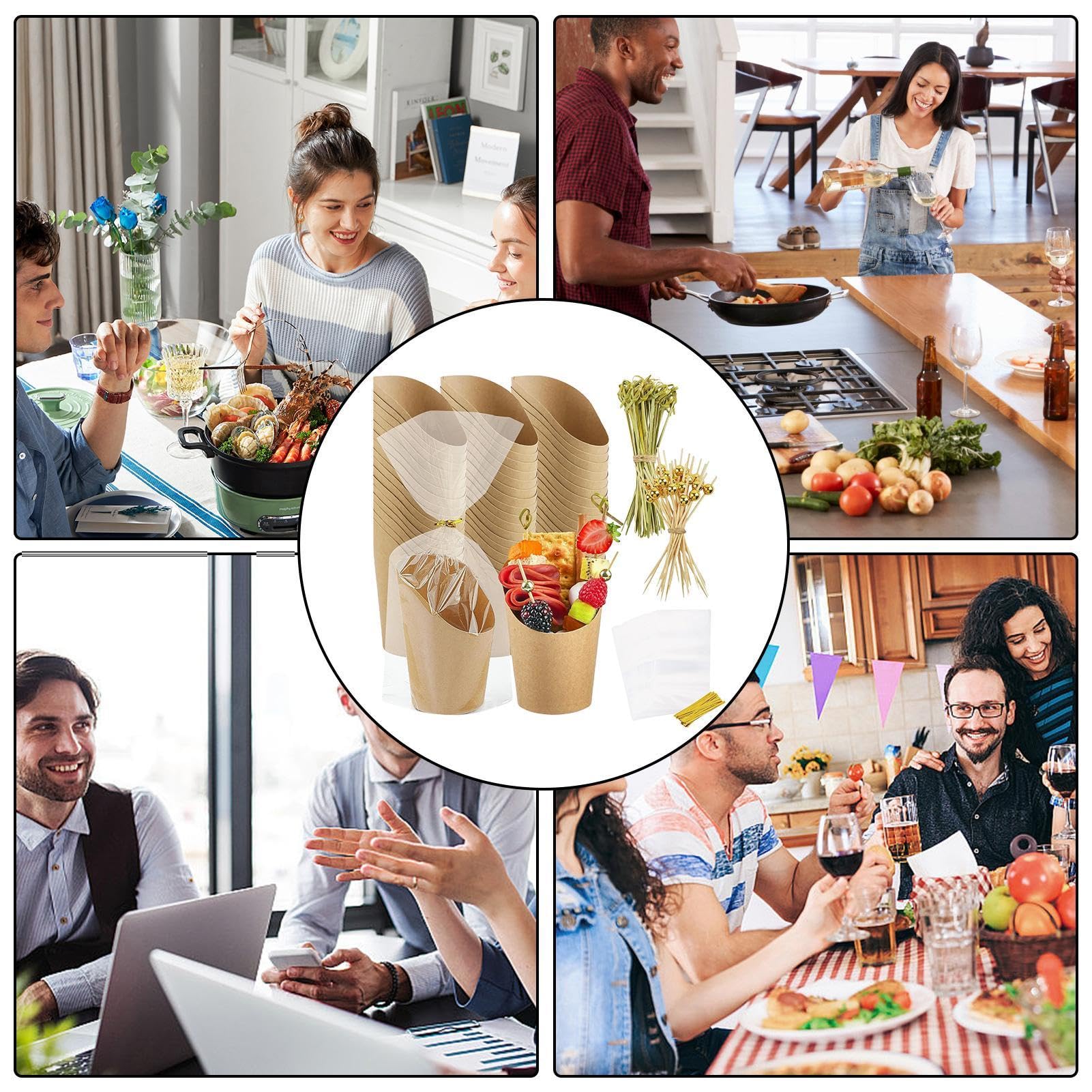 50 Set Charcuterie-Becher Mit Stäbchen & Tüten – 400 Ml, Einweg-Partygeschirr Für Hochzeit, Geburtstag, Babyshower