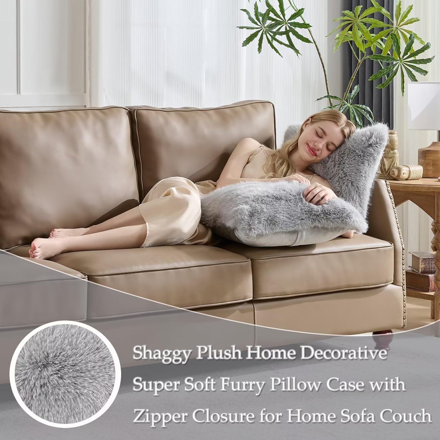 12x20 Inch Decorative Throw Pillow Covers Set of 2,Soft Fluffy Faux Fox Fur Couch Pillow Covers Pillowcase for Home Living Room Bedroom-Light Grey