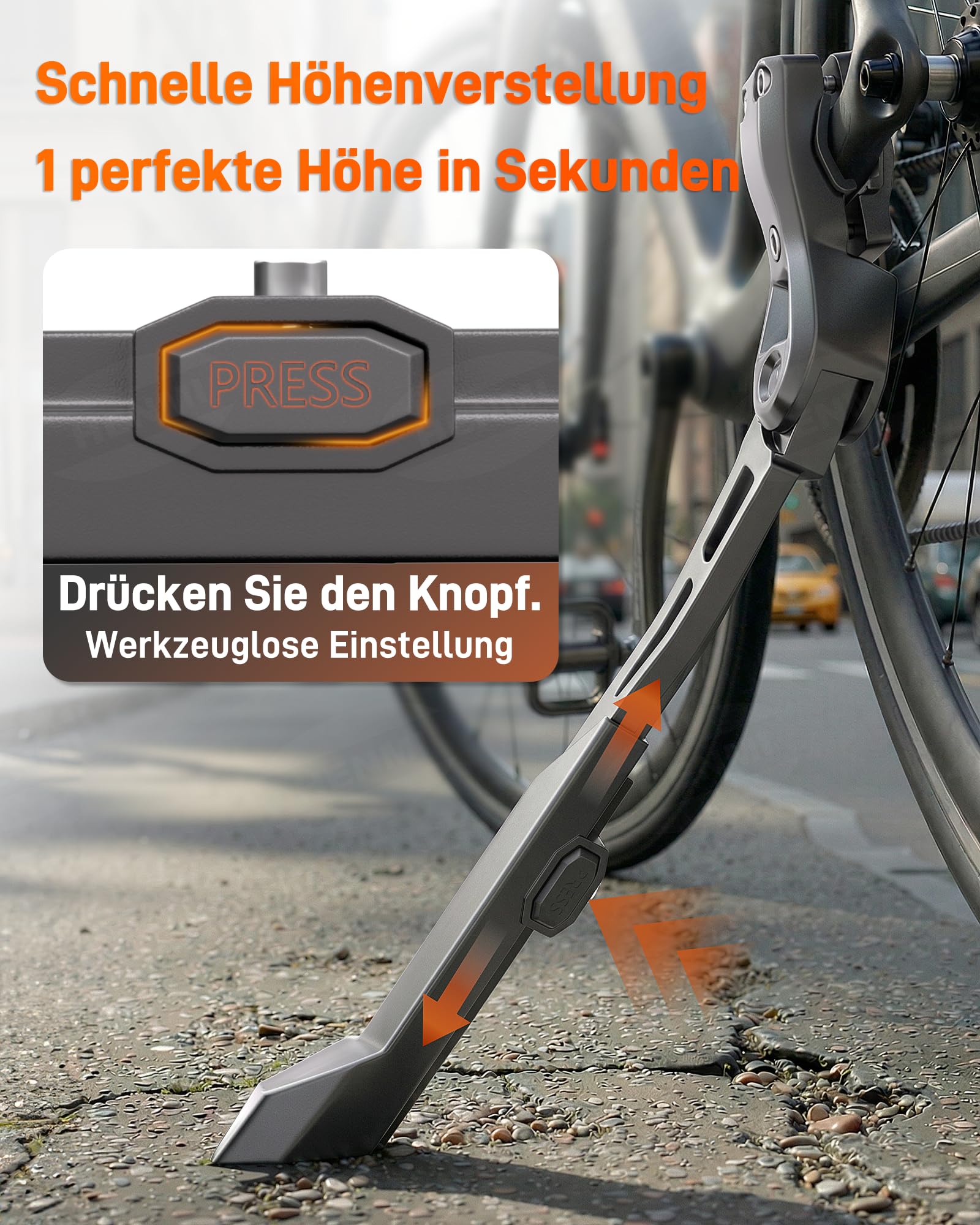 HENMI Fahrradständer 24-29 Zoll Pro+, Schnelle Höhenverstellbarer Fahrrad ständer aus Aluminium, Extra Stabil Seitenständer für Mountainbike e Bike Rennrad City Trekking