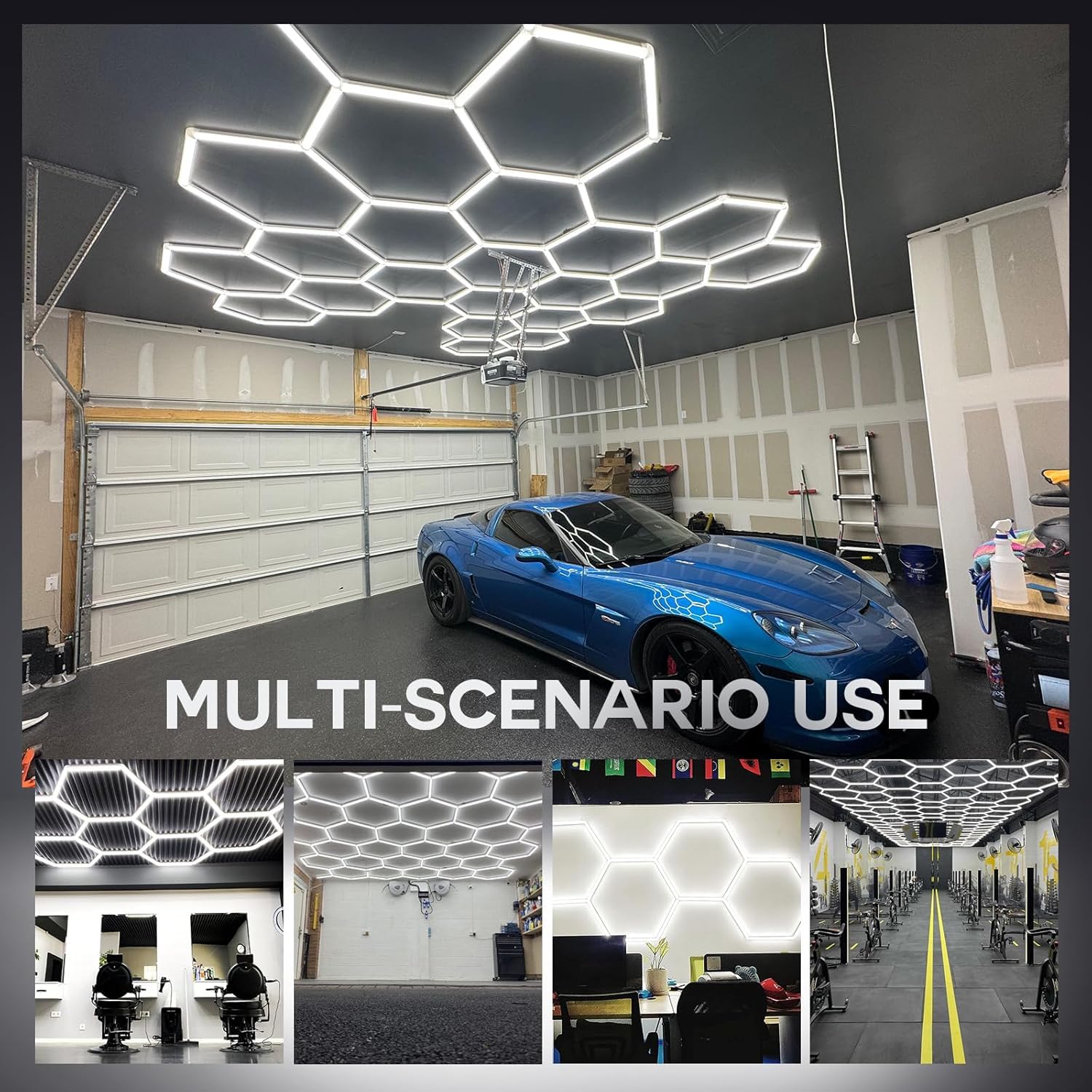 14-Hexagon LED Garage Light 600W 60 800LM Honeycomb Ceiling Light with T5 Tube Rectangle 6500K Ultra Bright Hexagon — view 7