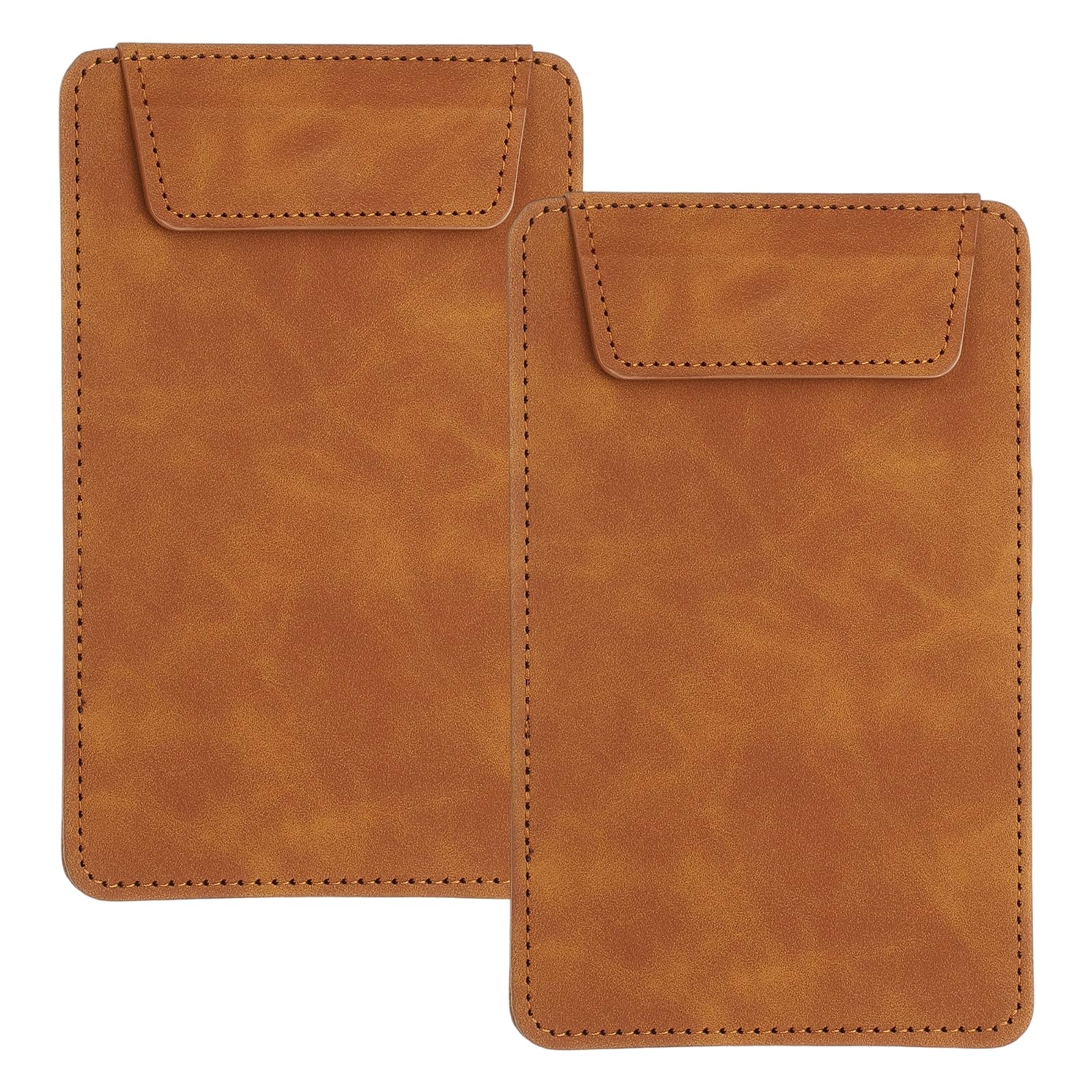 sourcing map 2 Pack Mini Clipboard, 6" x 4" Leather Small with Pen Holder, A7 Size Magnetic Writing Clipboard for Business, Office,Restaurant and Hotel (Brown)