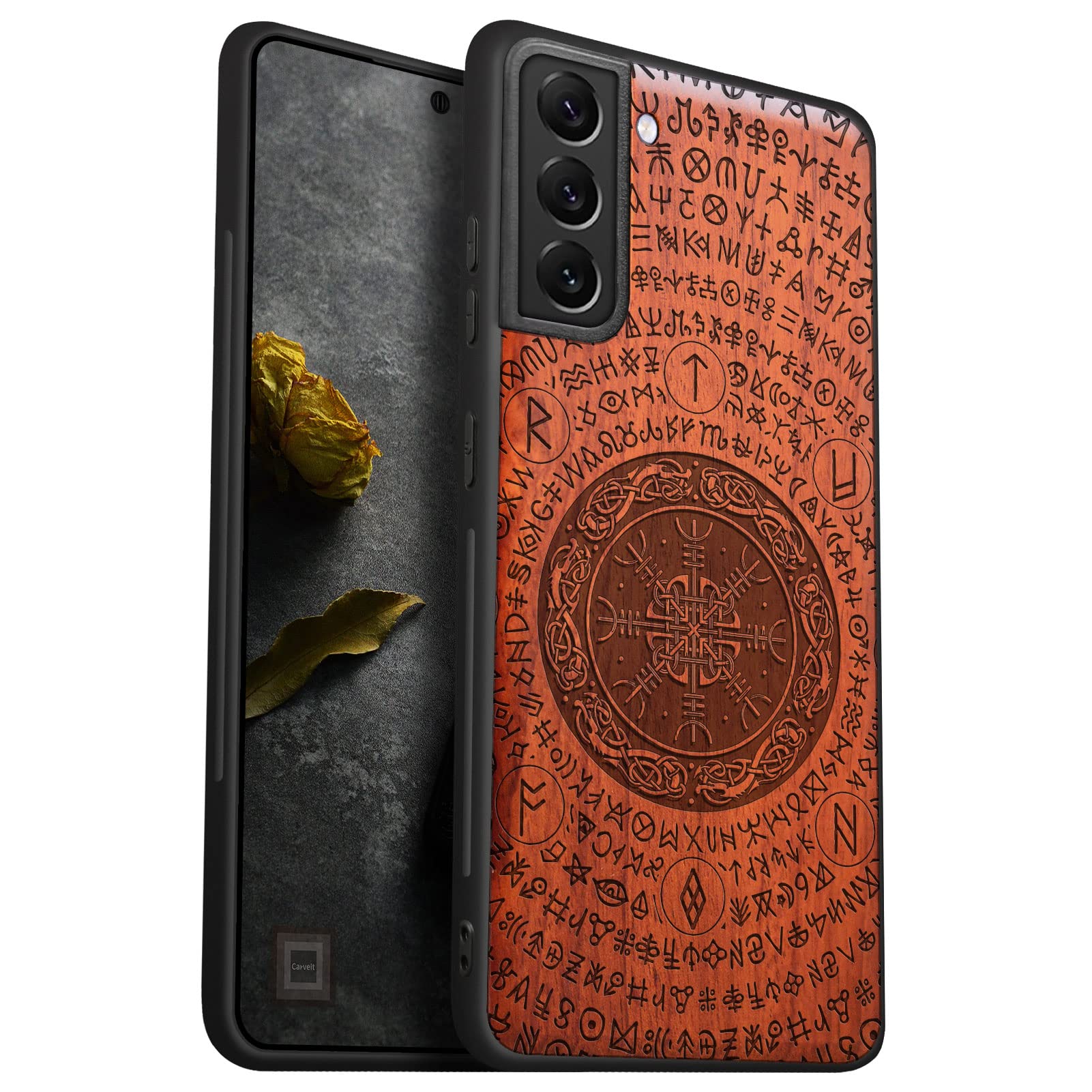 Carveit Wood Case for Galaxy S22 Plus Case [Natural Wood & Black Soft TPU] Shockproof Protective Cover Wooden Design Compatible with S22 Plus (The