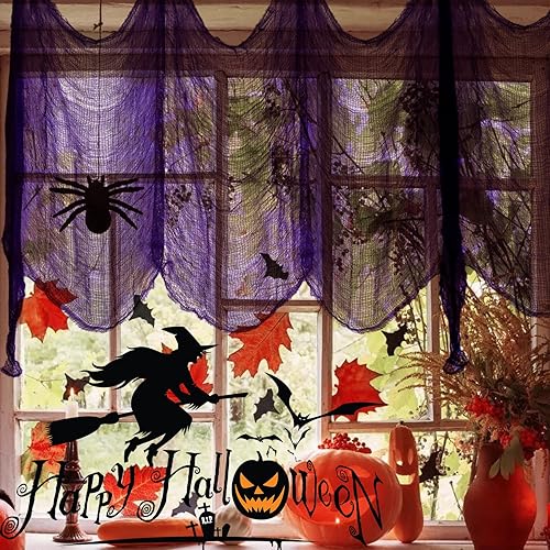 Miniatura 29 de ZeeDix Tela espeluznante negra de Halloween de 85 x 600 pulgadas, tela de gasa espeluznante para decoración del hogar, suministros de fiesta
