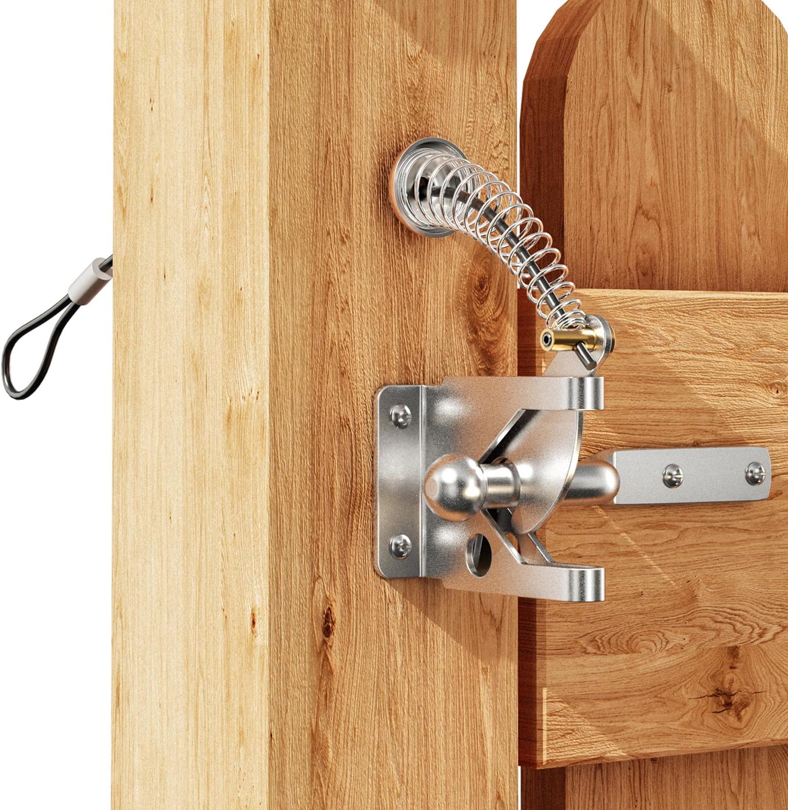 Self Locking Fence Gate Latch Carbon Steel Silver/Lock Post Mount with Stainless Steel Spring Cable Pull Adjustable Gate Latch Cable Pull for Metal Wooden Fences (1, Galvanized Silver)