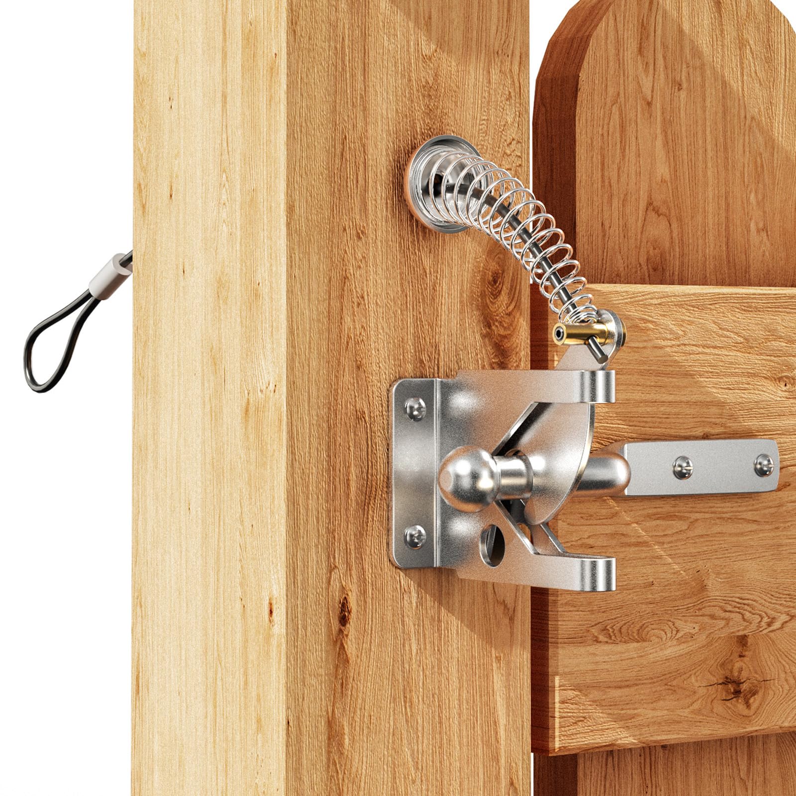 Weielt Self Locking Fence Gate Latch Carbon Steel Silver/Lock Post Mount with Stainless Steel Spring Cable Pull Adjustable Gate Latch Cable Pull for Metal Wooden Fences (1, Galvanized Silver)