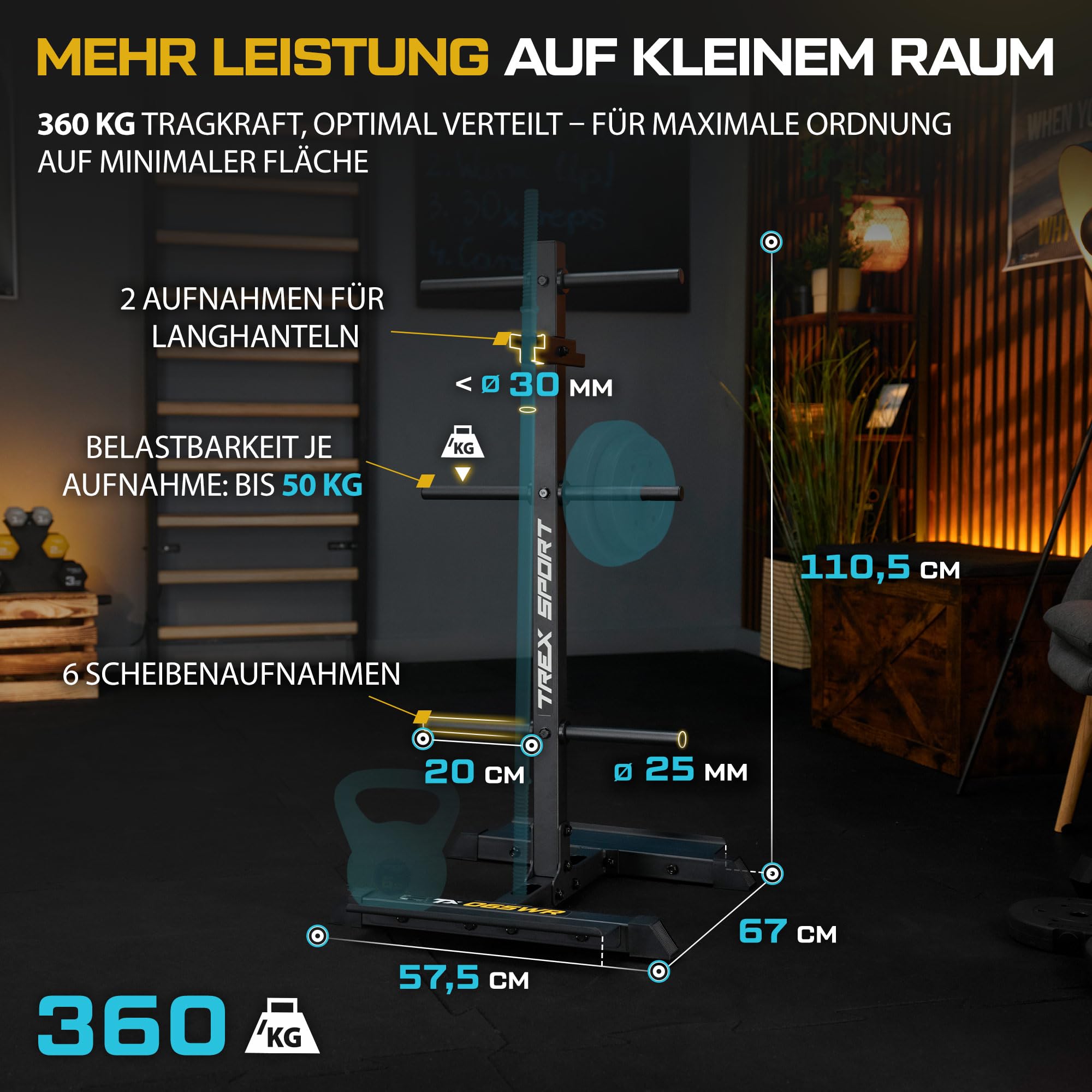 TREX SPORT Hantelscheibenständer Home Gym Hantelablage bis 360 kg TX-065WR