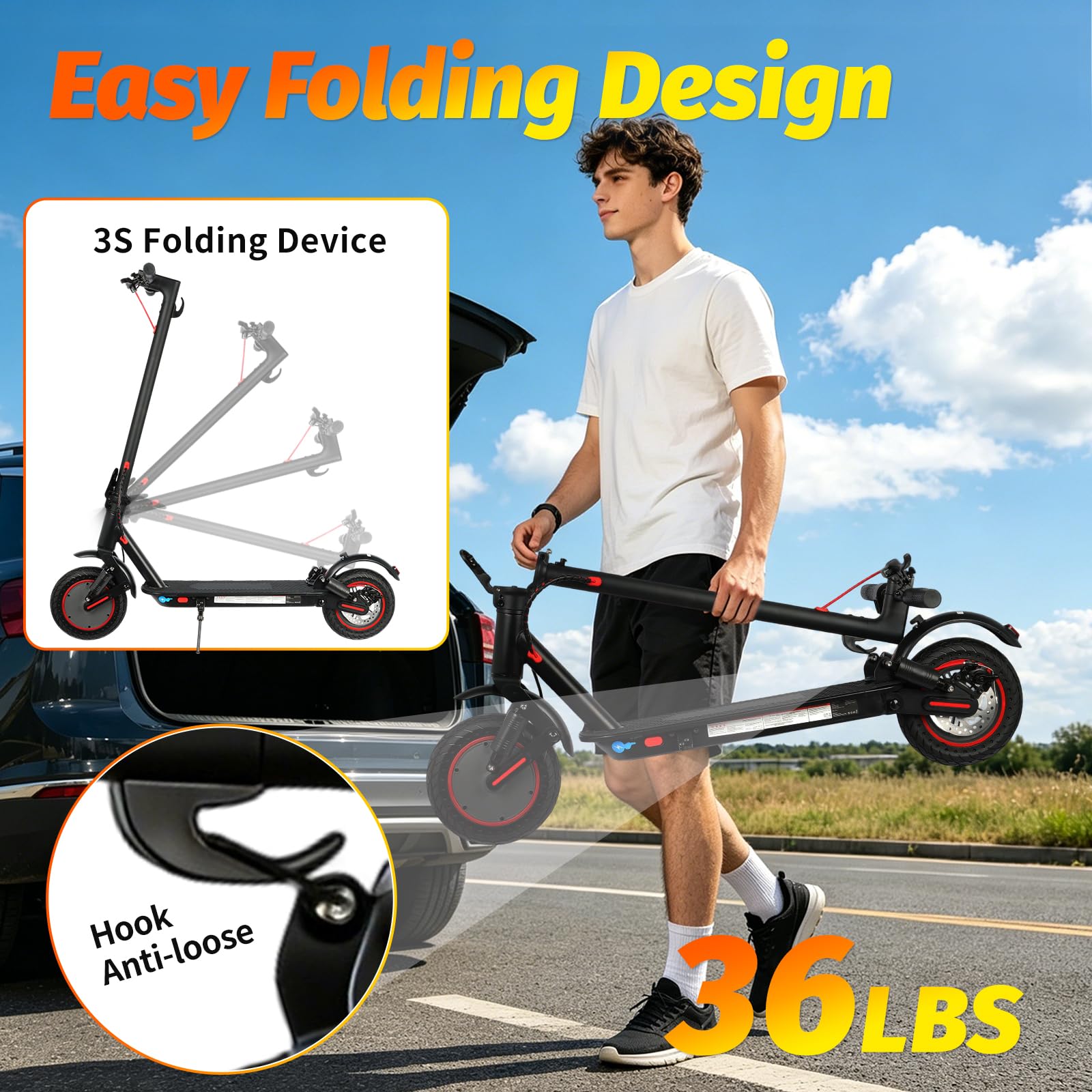 10" Trottinette Électrique Adulte, Autonomie 30 km, Batterie 36V 10,4Ah, Trottinette Électrique Pliable Portable, Double Frein à Disque Avant et Arrière, Cadeau Anniversaire Noël Remise de Diplôme–App
