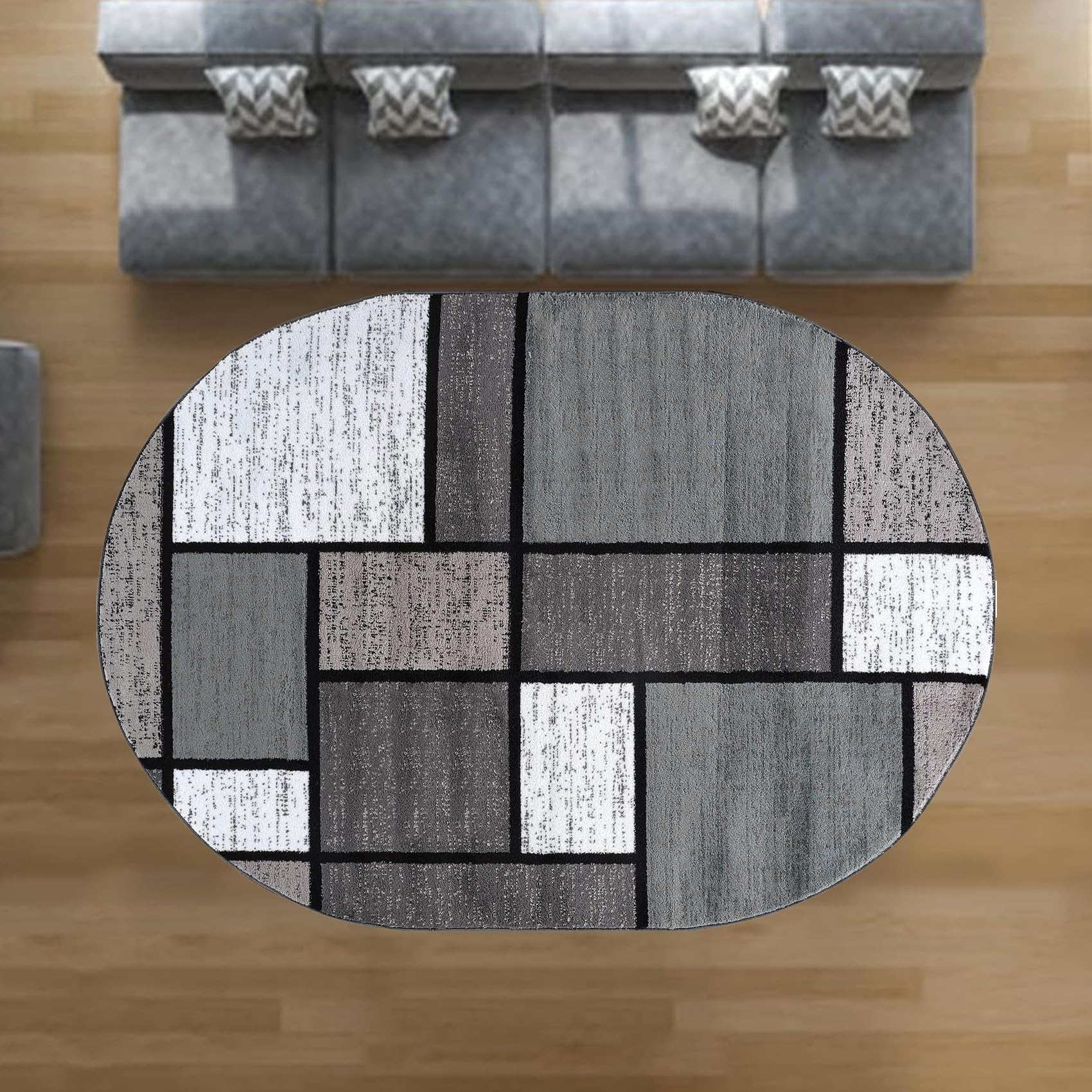Tapis géométrique contemporain noir et blanc pour salon et chambre raffinés