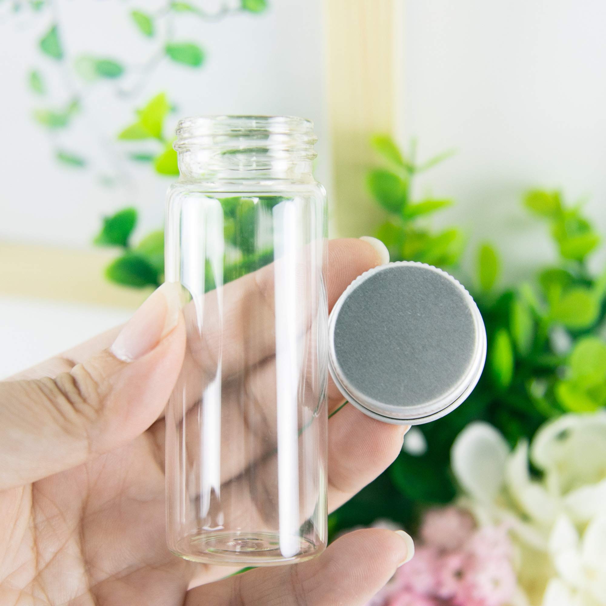 50pcs 40ml Bouteille en Verre Transparent et Bouchon en Aluminium argenté,Le Couvercle en Aluminium spiralé est Plus Unique et Offre de Meilleures Performances d'étanchéité. (50, 40ml)