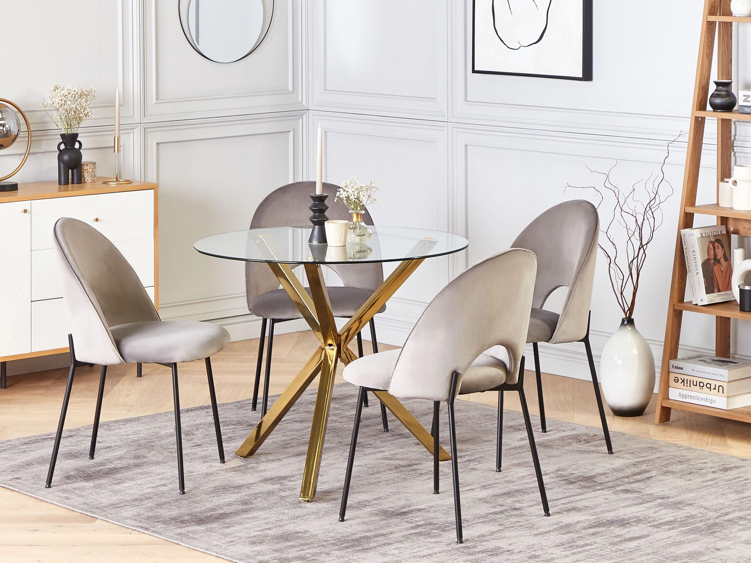 Tavolo da pranzo rotondo moderno glam ⌀ 90 cm 4 persone piano in vetro temperato Oro