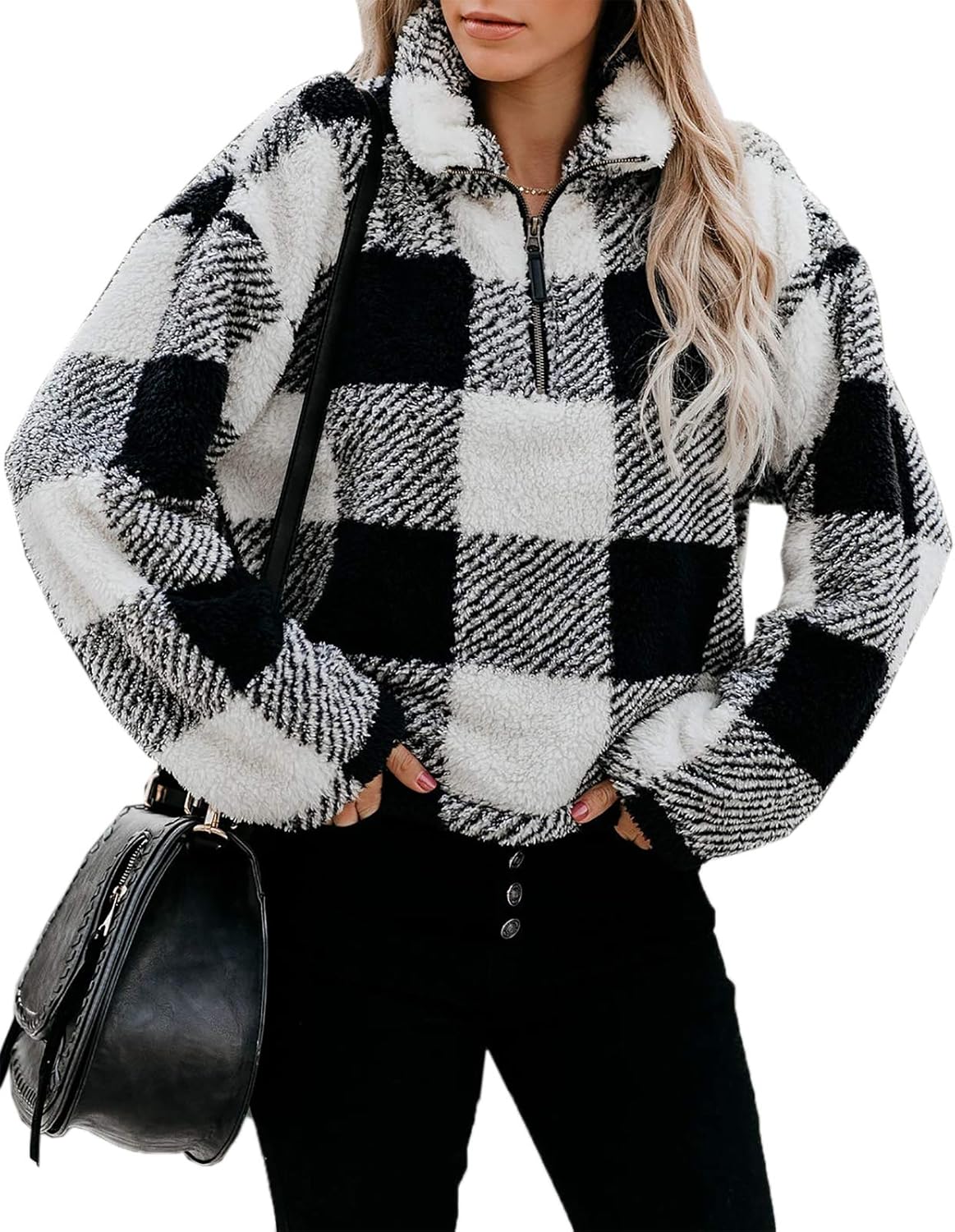 black and white buffalo check sweater