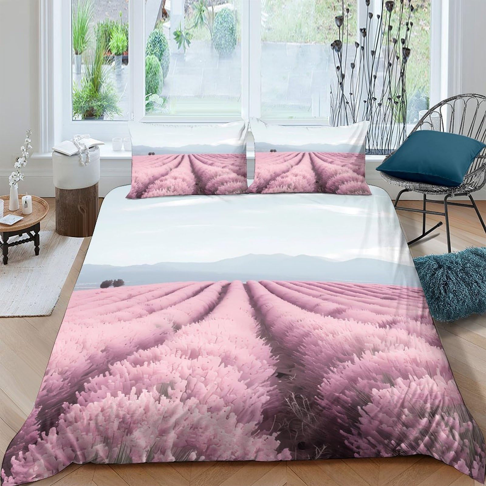 Ctjqhvkz Style-8 3D Printed Pink Lavender Field Fitted Sheet Microfiber Soft Breathable Sunset Path Mattress Cover For Bedroom Guest Room Single（135X200cm）