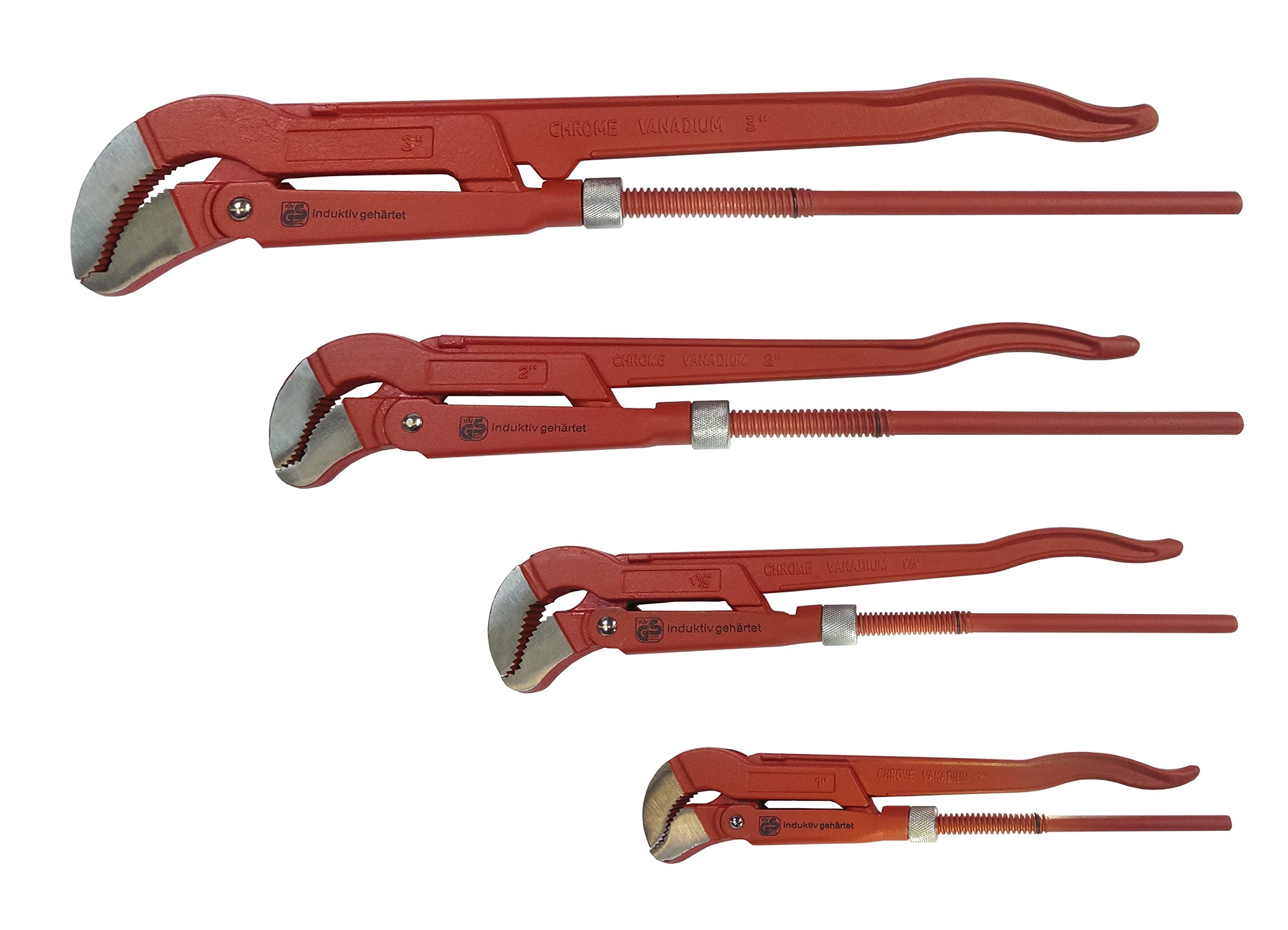 Hoga Rohrzangenset S-Maul 4-tlg. 1" 1,5" 2" 3" Zoll Eckrohrzange Chrom Vanadium