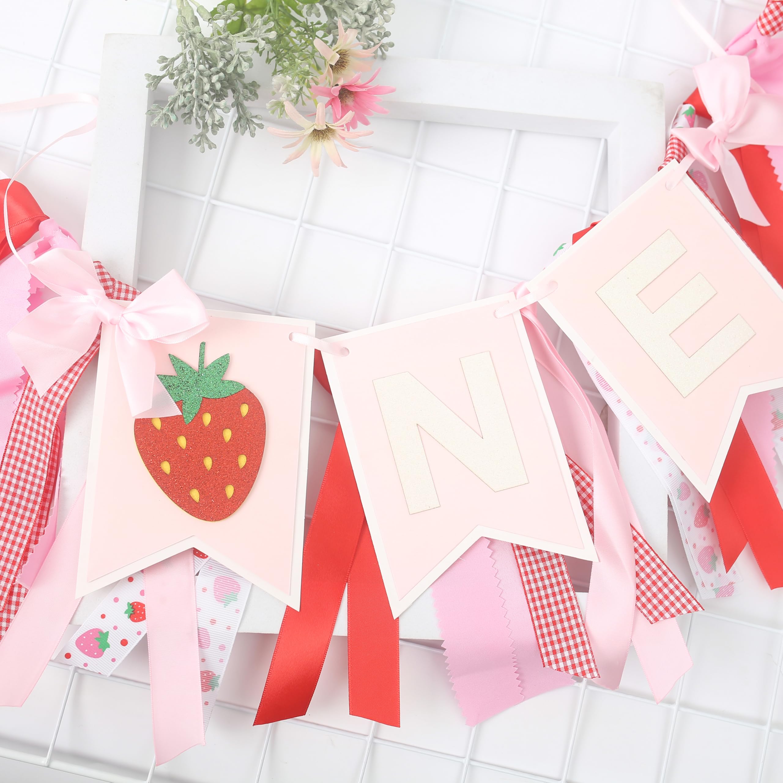 Strawberry Birthday "ONE" Highchair Banner Kit - Over The Moon Gift