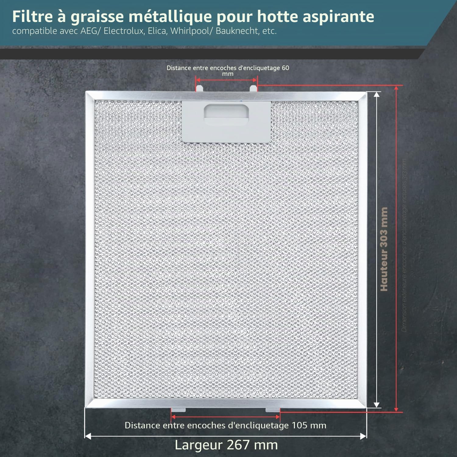 Kenekos - set économique 3x filtres à graisse métalliques pour hotte aspirante 305mm x 267mm. Compatible avec AEG, Whirlpool et autres. Comme pièce de rechange no. 405525042-9