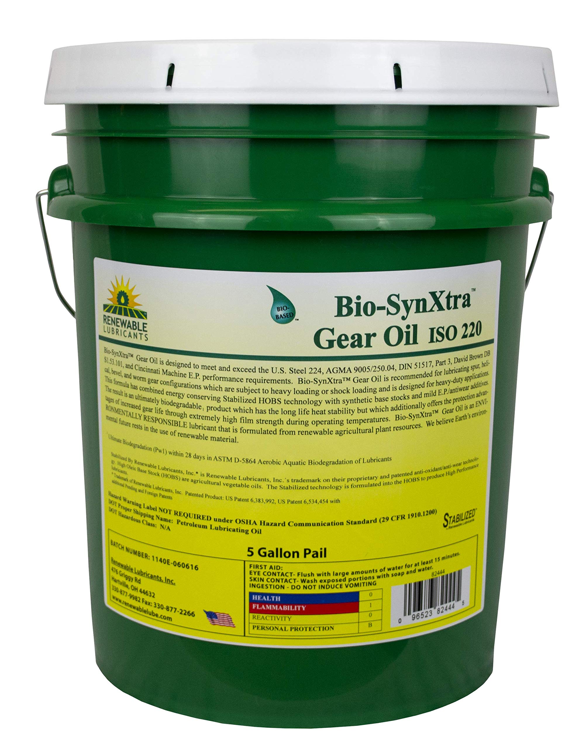 Renewable Lubricants Bio-SynXtra ISO 220 EP Gear Oil, 5 Gallon Pail