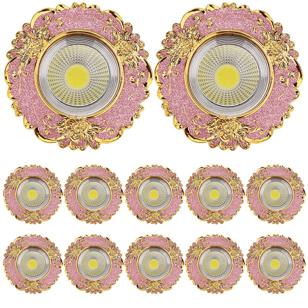 Pack Of 12, Pink Round 3-Color Dimmable Led Spotlight - Recessed Downlight With Baffle Trim For Ceiling Light Fixtures, Panel Light, And Spotlight Applications, For Girls' Room,Spotlights-3W