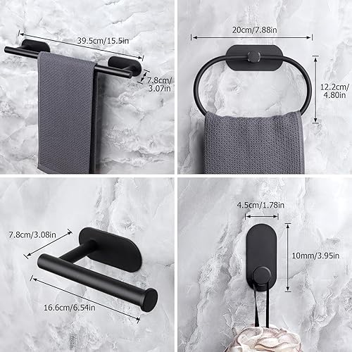 Miniatura 6 de JiGiU Toallero autoadhesivo para baño, incluye toallero de baño de 16 pulgadas, soporte para papel higiénico, anillo de toalla y 3 paquetes de