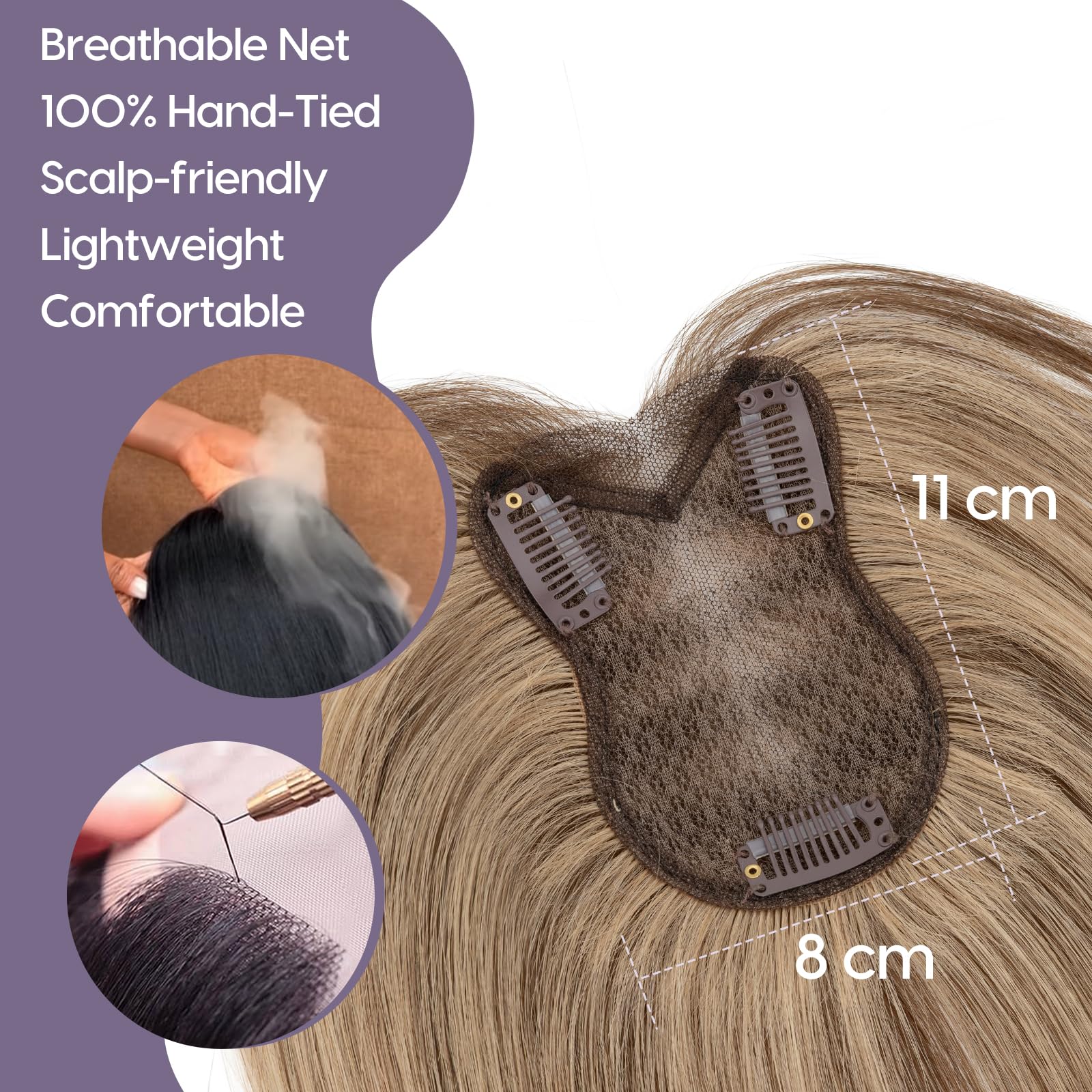 S-noilite Hair Toppers for Women Human Hair 8x11cm - Image 2