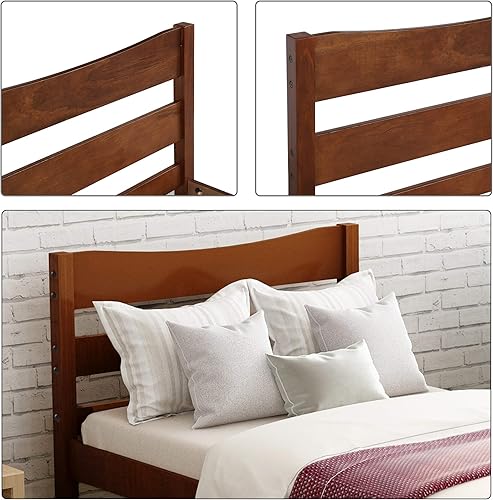Miniatura 7 de SIYSNKSI Cama moderna de plataforma de madera de tamaño individual con cabecera y estribo base de cama de plataforma de madera de pino maciza con