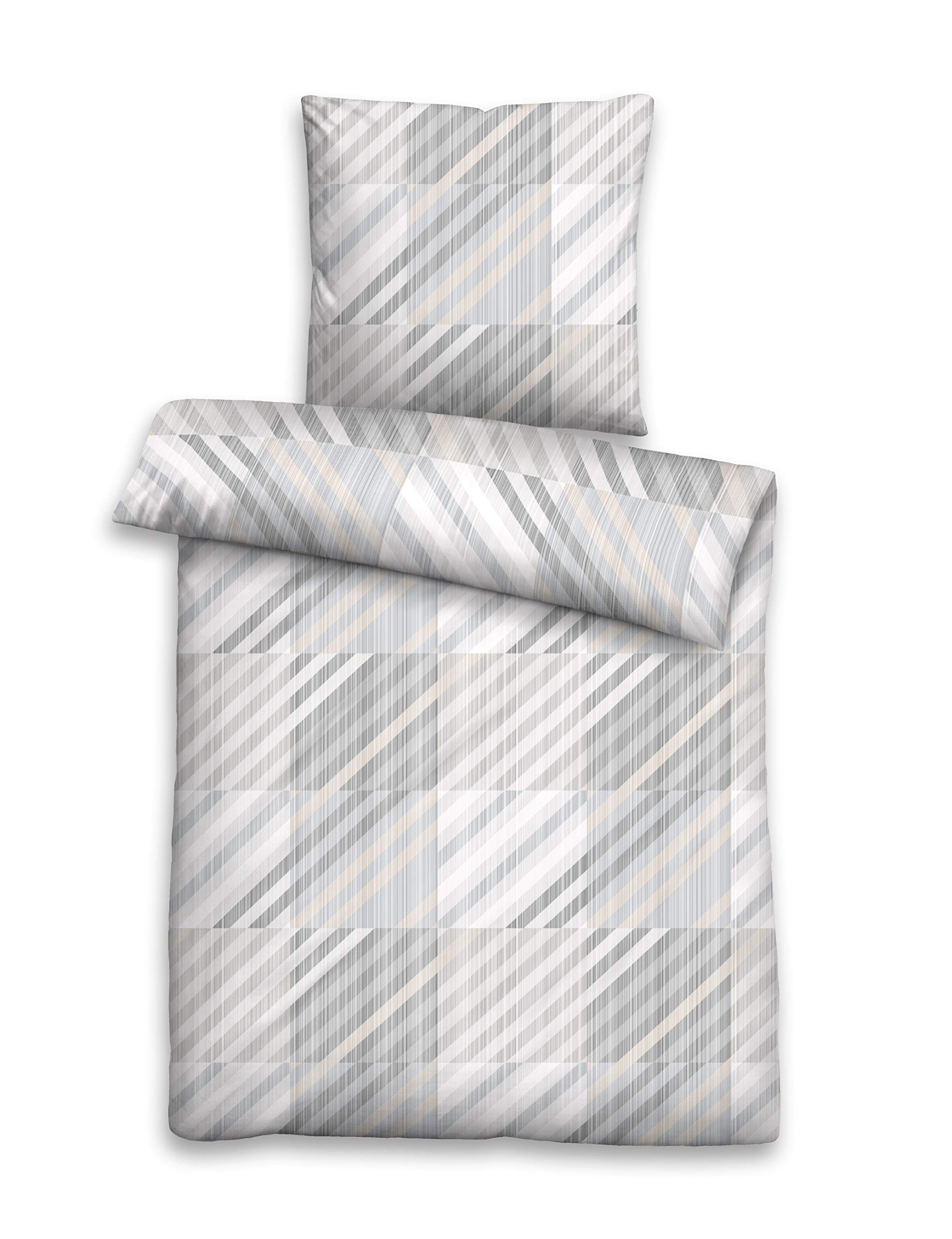 biberna 0084248 Fine Flannel Bed Linen Set with Pillowcase with Piping (Cotton) 1x 155 x 200 cm and 1x 80 x 80 cm Grey