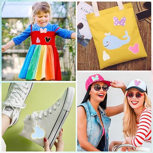 Miniatura 4 de 20 parches de felpilla para planchar con cabeza de ratón, parches bordados de castillo de chenilla colorido con lazo, apliques bordados, accesorios