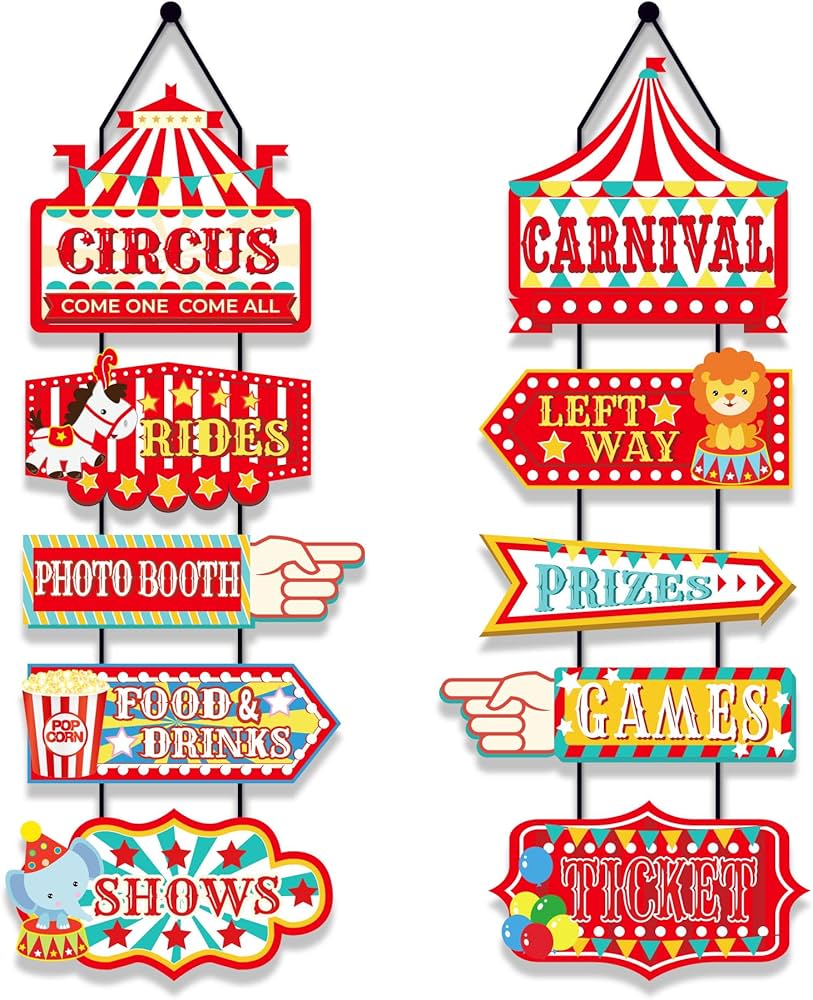amazon-com-pgsweer-circus-carnival-directional-signs-circus-tent-porch-sign-banner-carnival-theme-ticket-welcome-sign-front-door-party-indoor-outside-kids-decor-supplies-toys-games