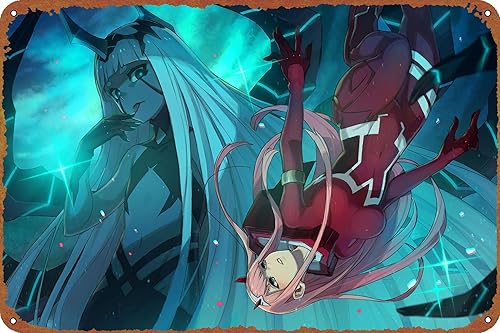 Darling In The Franxx Zero Two Zero One Póster de hojalata vintage, decoración de pared de metal única para el hogar, bar, comedor, pub, 8 x 12