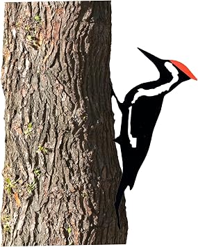Metal Woodpecker Garden Ornament, Stainless Steel, Black, Outdoor Garden Bird Statue, Bird Ornament for Patio Lawn Backyard Decor