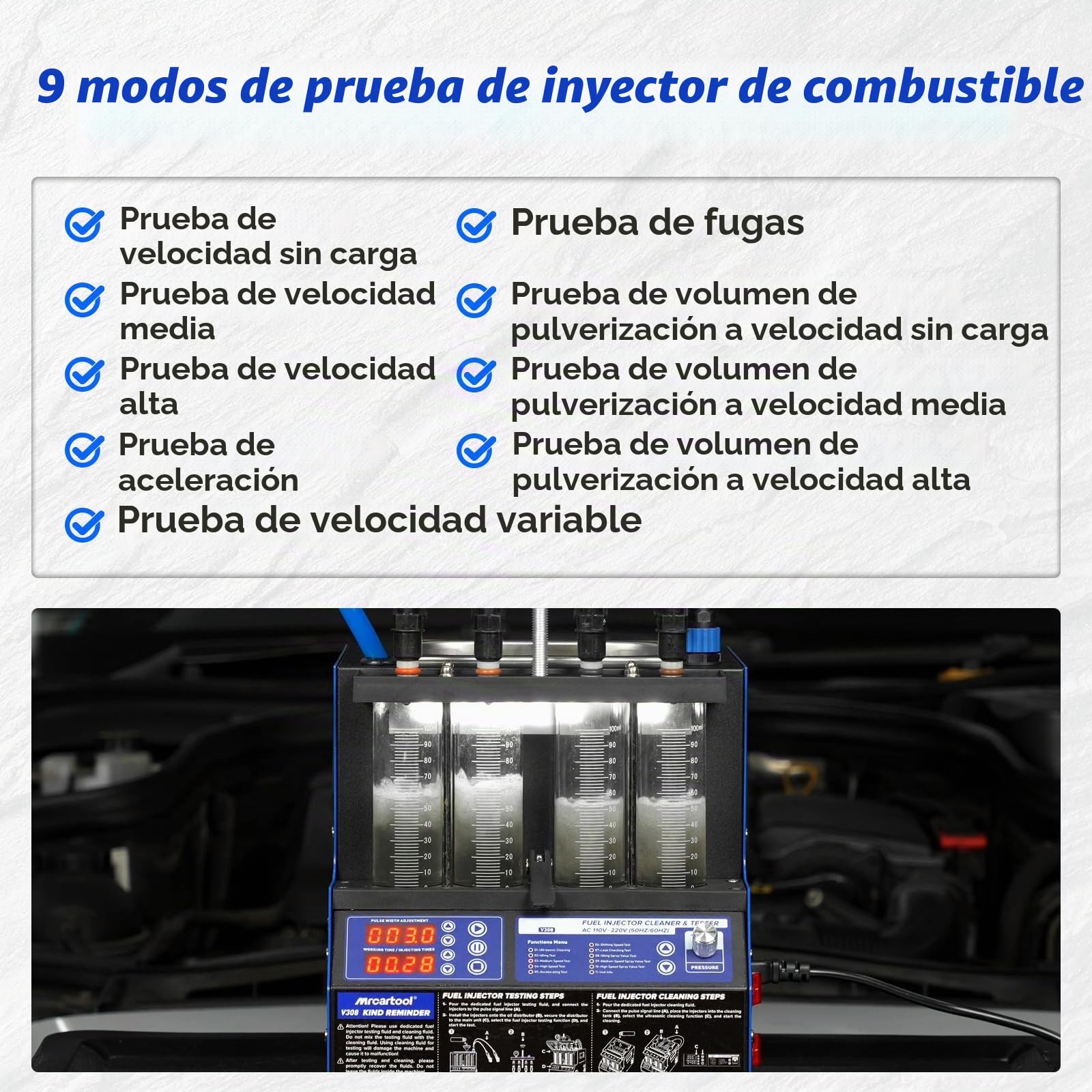 BELEY Limpiador de inyectores ultrasónicos de 220 V y dispositivo de prueba con función de calefacción, limpiador de inyectores de combustible con 10 funciones de prueba, pantalla LED y adaptador de 4