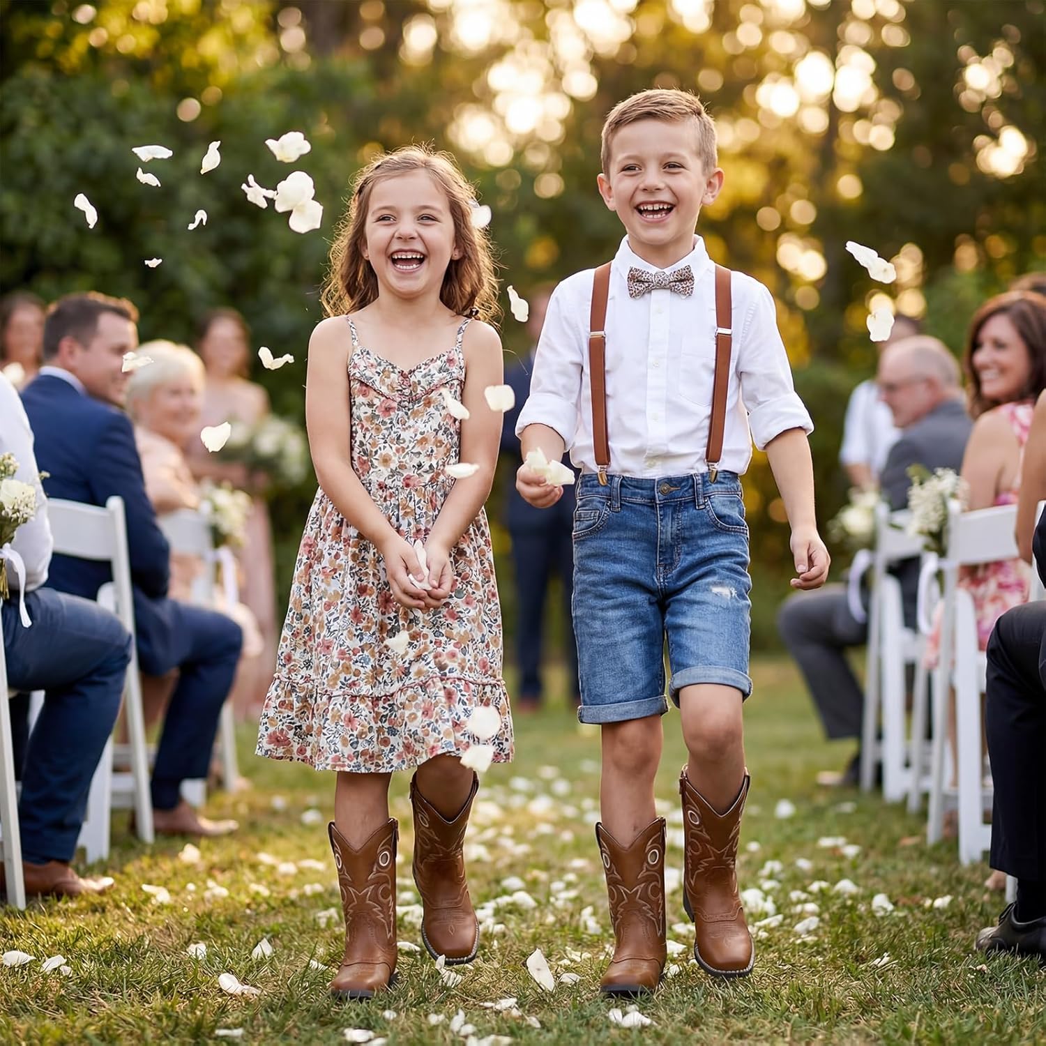 Rollda Boys Cowboy Boots Kids Western Boots Square Toe Girls Cowgirl Boots for Toddler/Little Kid/Big Kid - Image 2