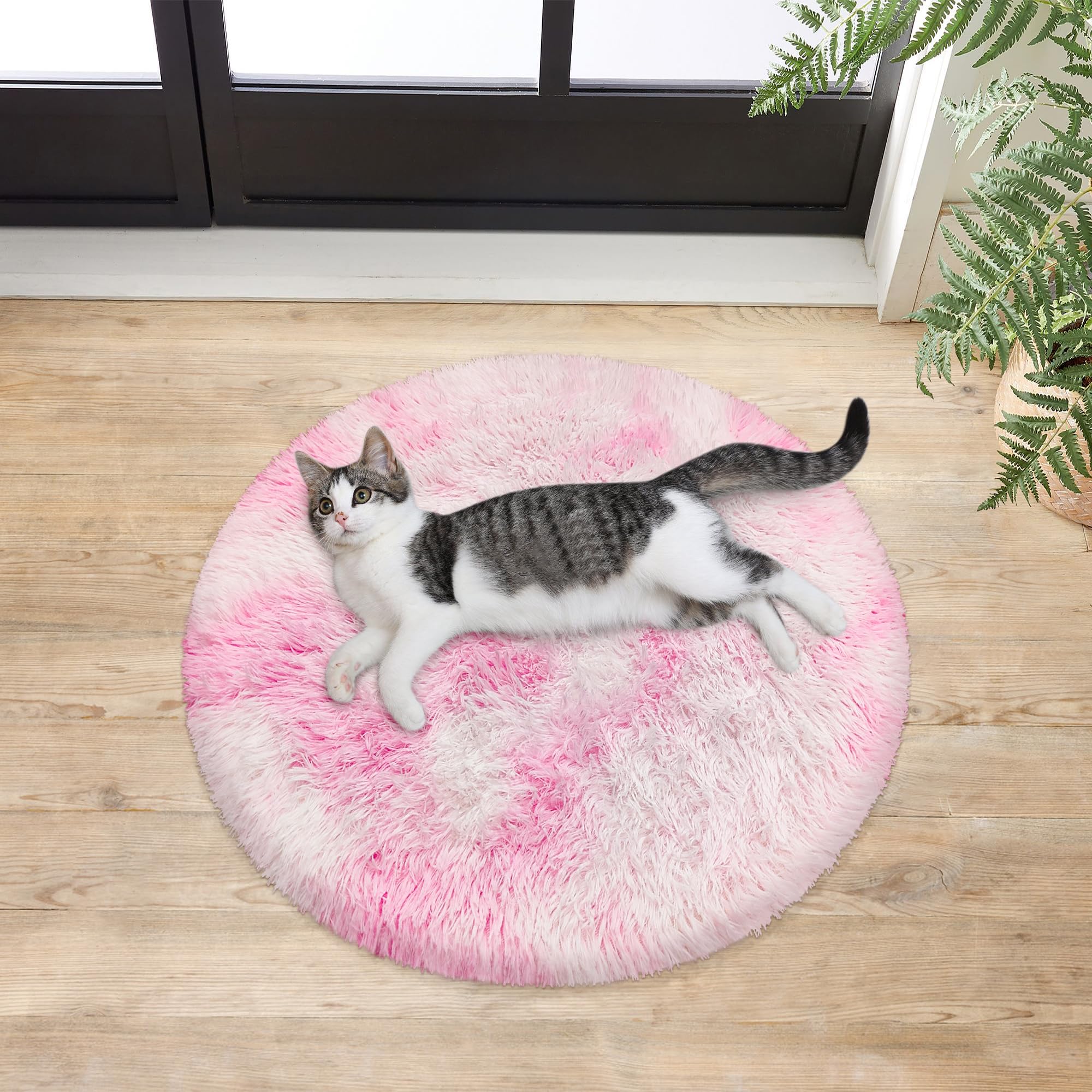 2x2 ft Small Fluffy Round Rug for Girls Bedroom Soft Shaggy Kids Pink Rugs Kawaii Colorful Carpet Fuzzy