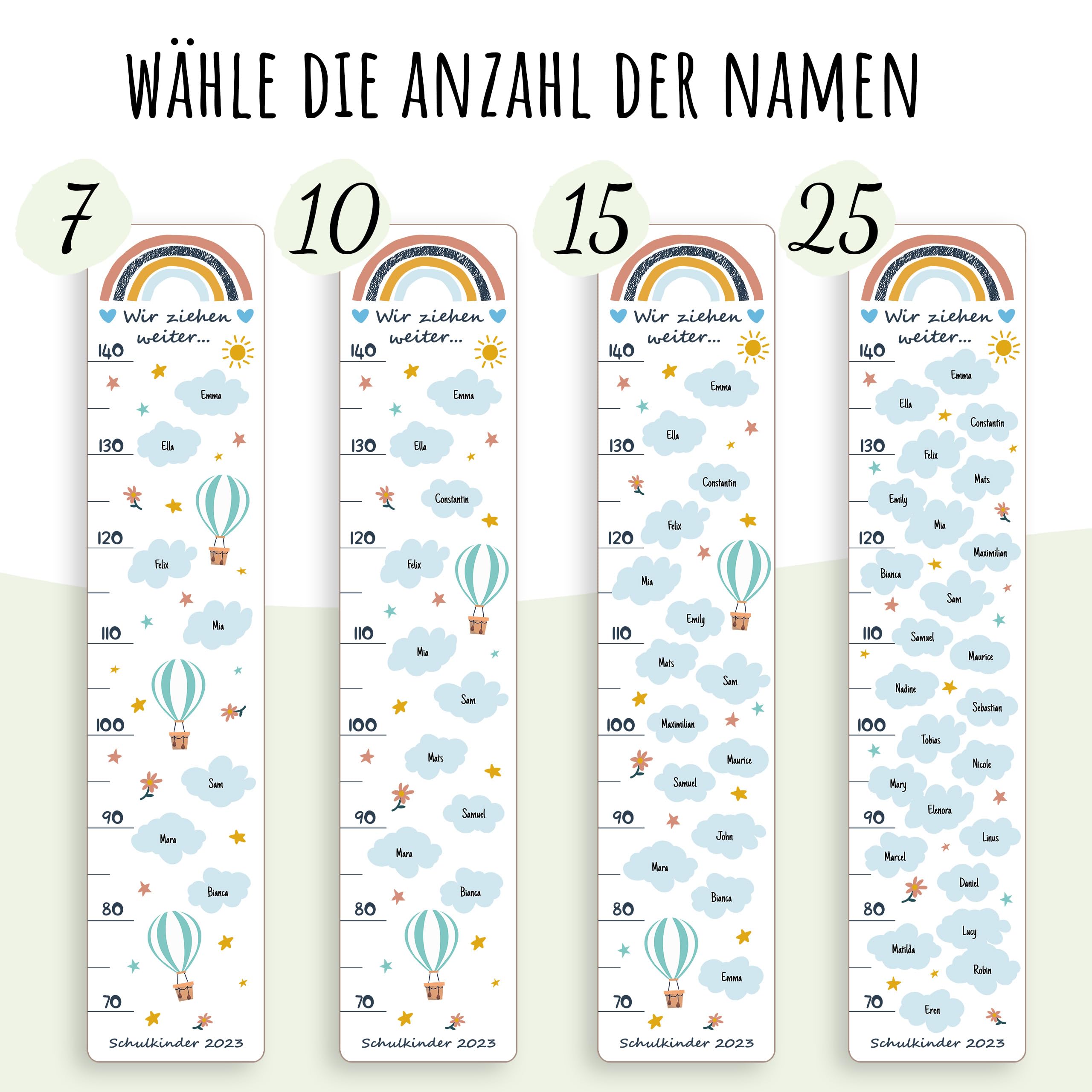 Holzura Messlatte aus Holz Personalisierbar mit Kindernamen, Wolken Design, Abschiedsgeschenk für Erzieher