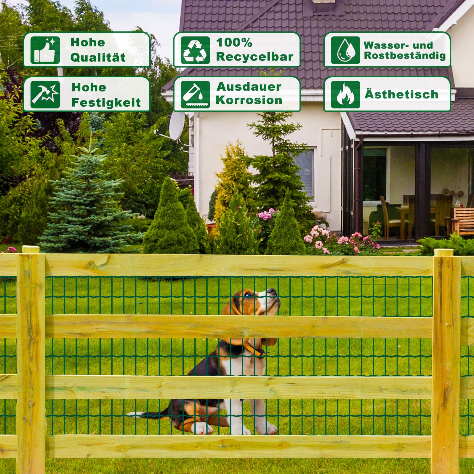 1x25m Gartenzaun Zaun PVC-beschichtet & verzinkt Maschendraht Metallzaun Drahtstärke 2,1 mm Maschen 5x5cm / 5x10cm, Tiefgrün – Robustes Drahtgeflecht für Garten, Tiere und Beet