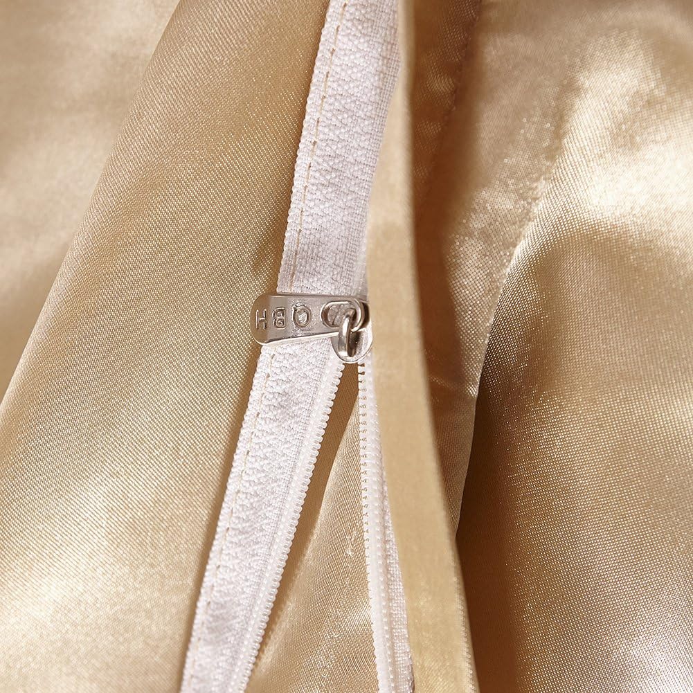 AiMay 3 Piece Duvet Cover Set Super Soft Satin Silk Honeymoon Sexy Luxury 100% Microfiber Thin Light Weight Bedding Collection (King, Gold) - Image 4