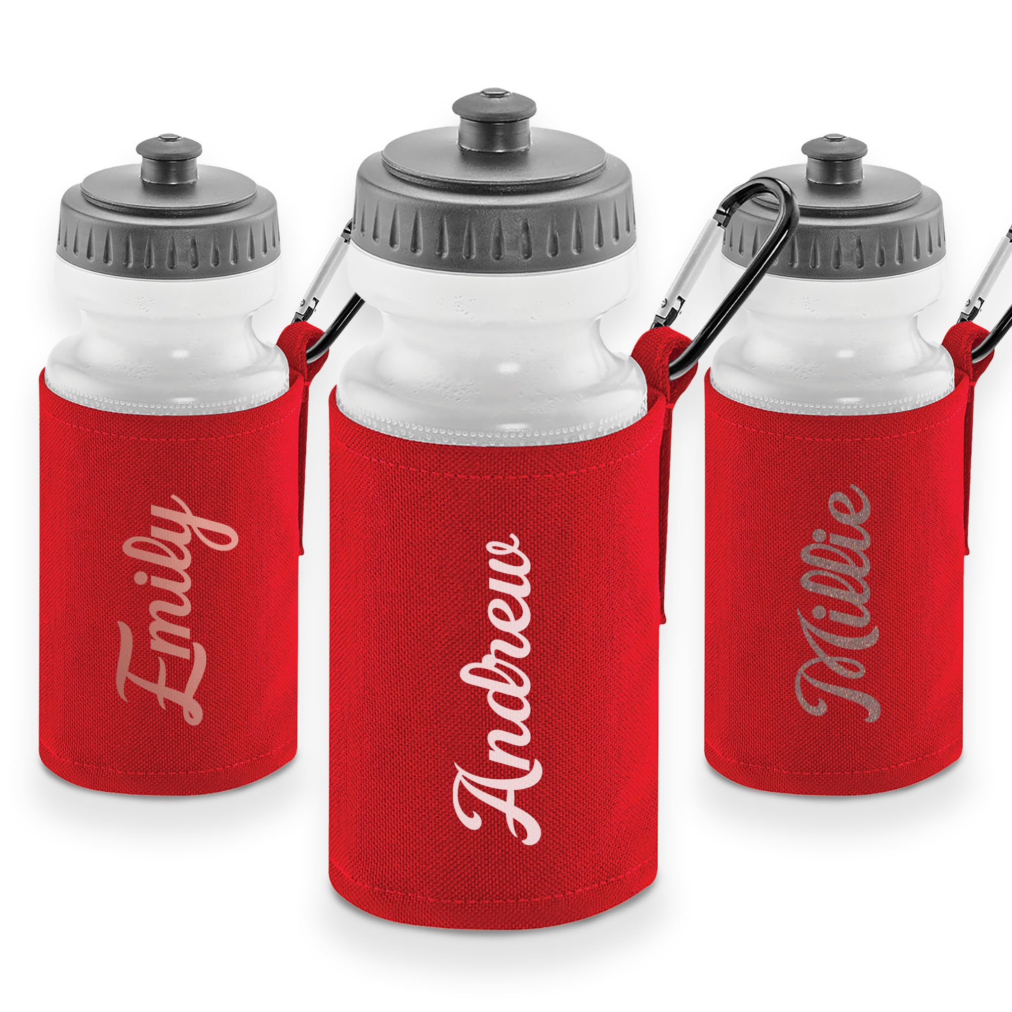 Custom Name Kids Water Bottle 500ml โ Personalised School Drinks Bottle with Trendy Text Sleeve โ BPA Free Reusable Sports Flask with Insulated Cover & Carabiner โ Boys & Girls PE, Nursery & Primary