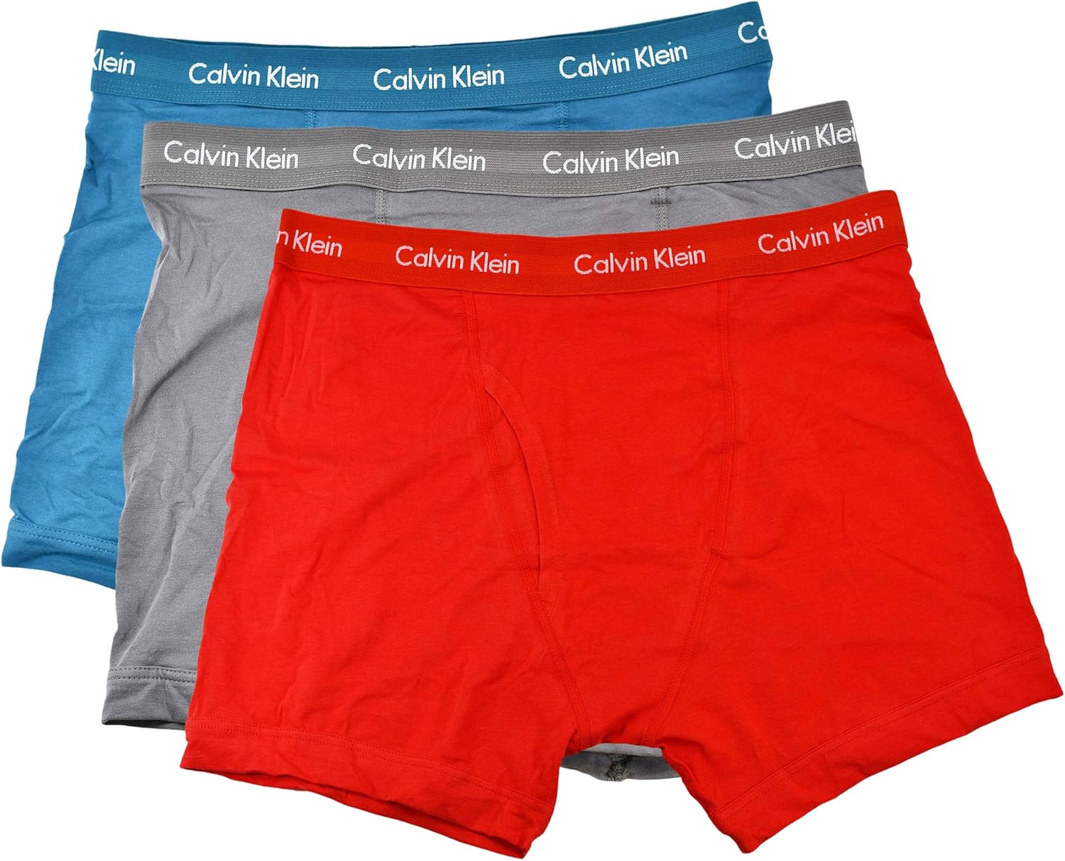 Calvin Klein Men's Cotton Stretch Multi-Pack Boxer Briefs 3 Grey Smoke/Flame Scarlet/Corsair X-Large
